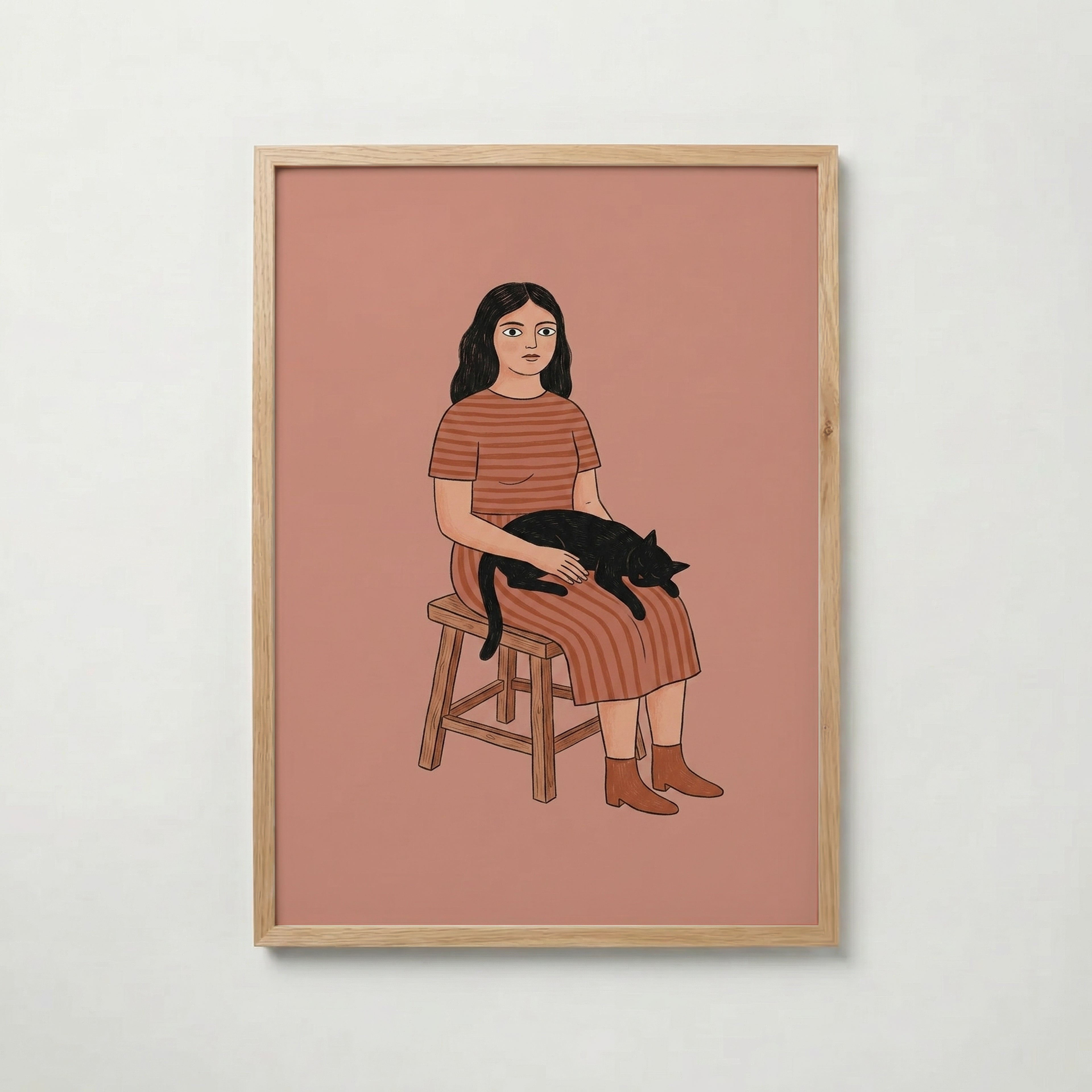 Girl and Cat Poster i ekram – fri frakt över 499 kr