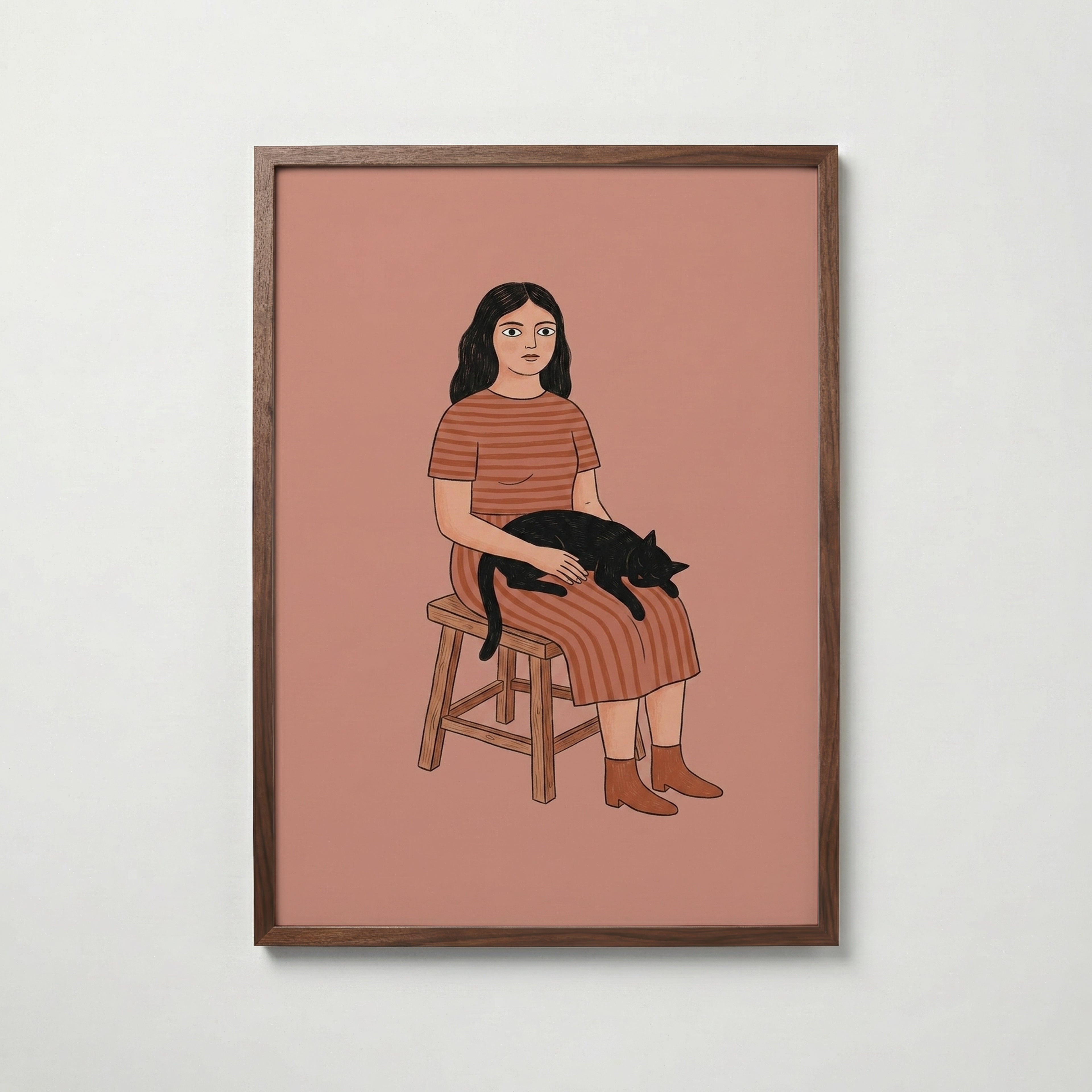 Girl and Cat Poster i valnötsram – Bozetto poster art