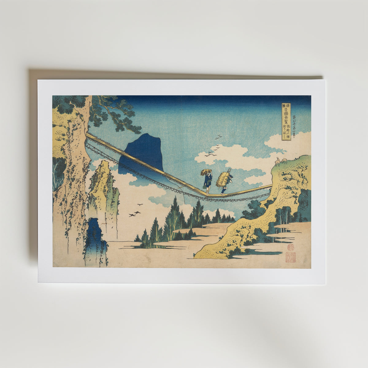Katsushika Hokusai The Suspension Bridge between Hida and Etchu 1834 Poster – med passepartout