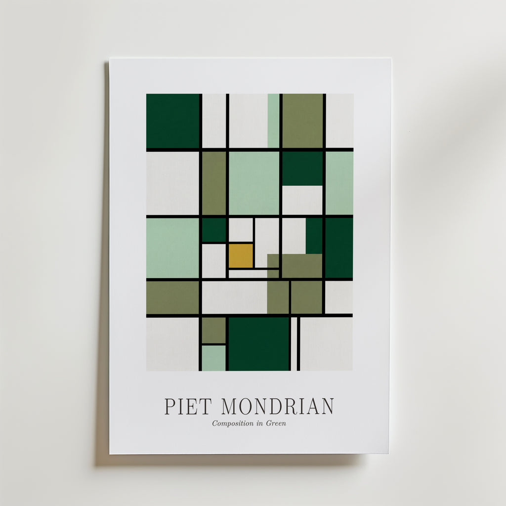 Piet Mondrian Composition in Green Poster – med passepartout