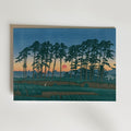 Hasui Kawase Setting Sun at Ichinokura Ikegami 1928 Poster – utan passepartout