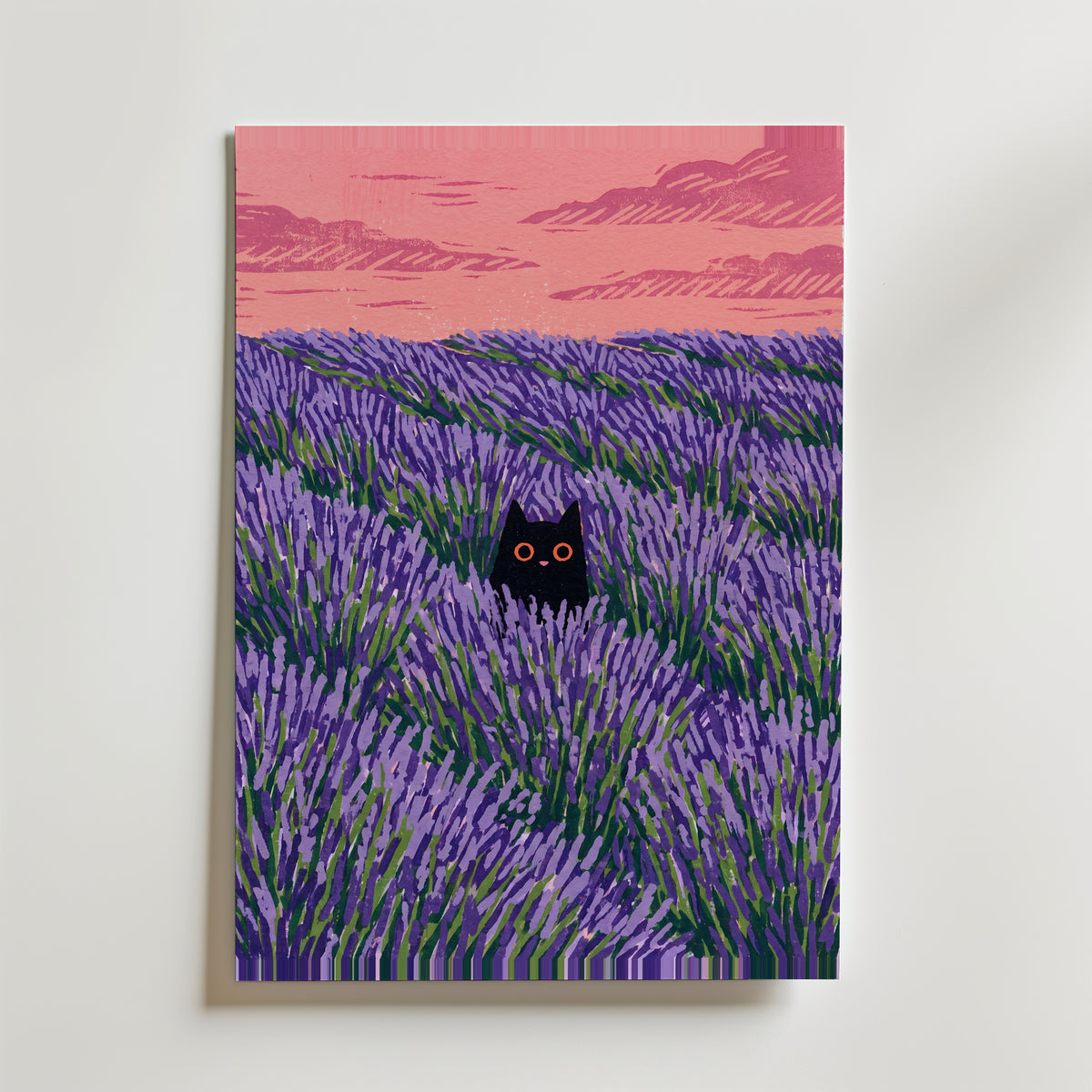 Hidden Cat Lavender Poster – canvas utan passepartout