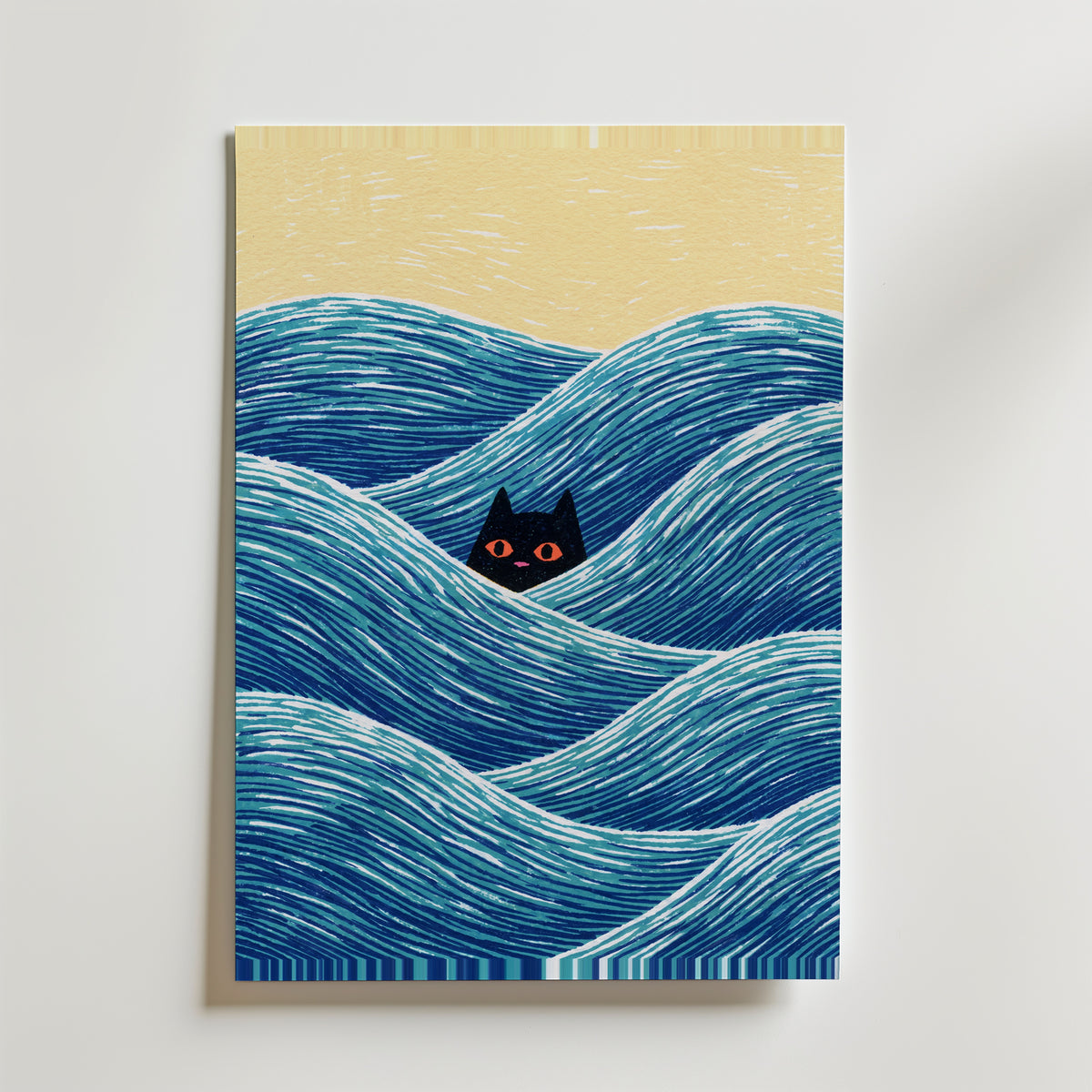 Hidden Cat Waves Poster – canvas utan passepartout