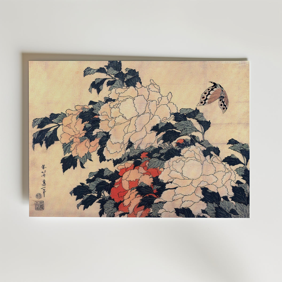 Katsushika Hokusai Peonies and Butterfly 1833 Poster – utan passepartout