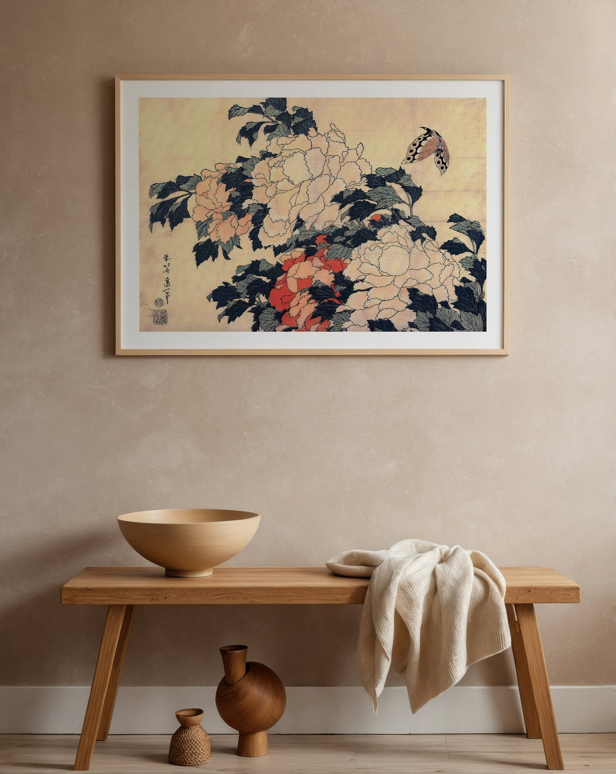 Katsushika Hokusai Peonies and Butterfly 1833 Poster – i rum 3