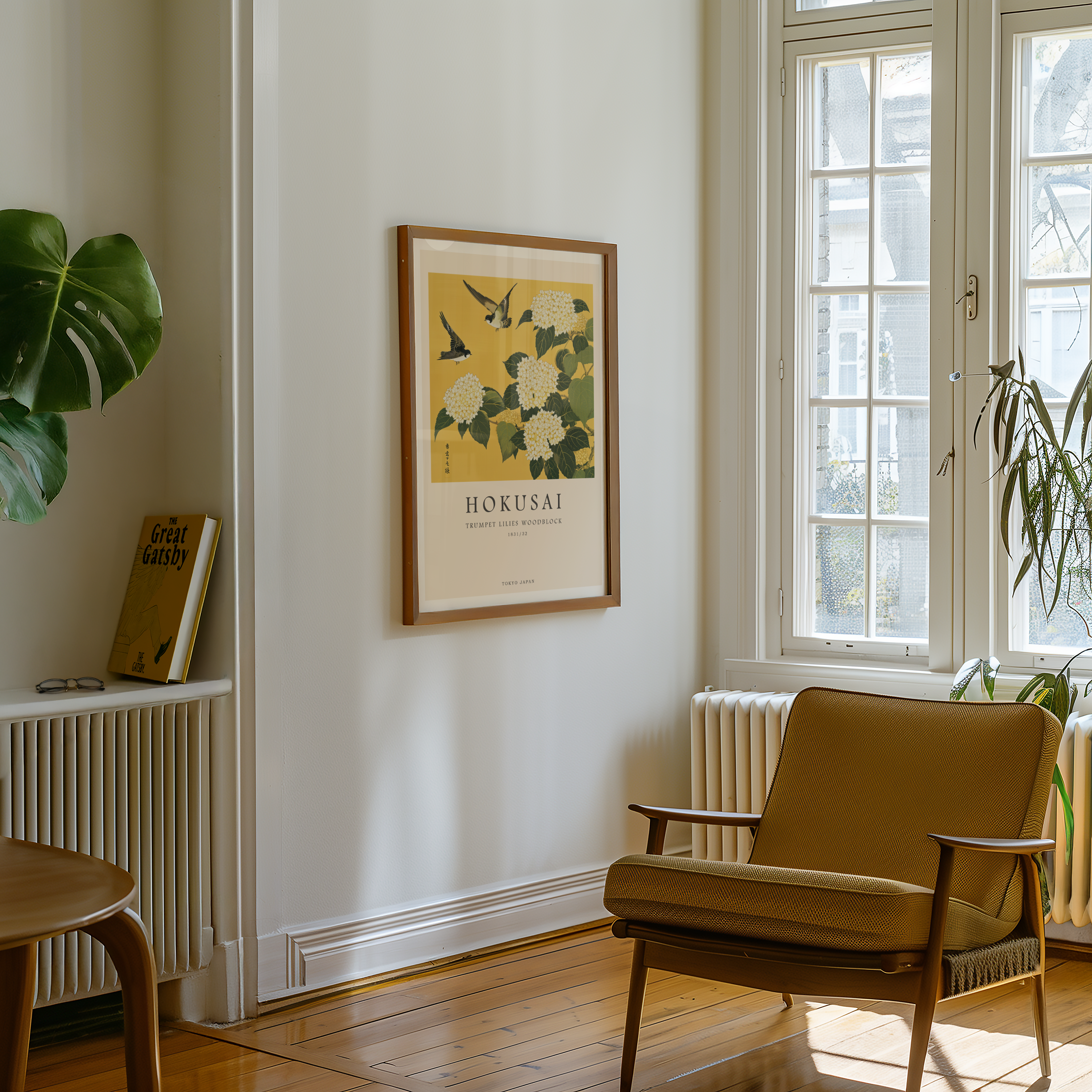 Mockup av Yellow Botanical Harmony affisch på vägg – köp enkelt hos Bozetto i hög kvalitet