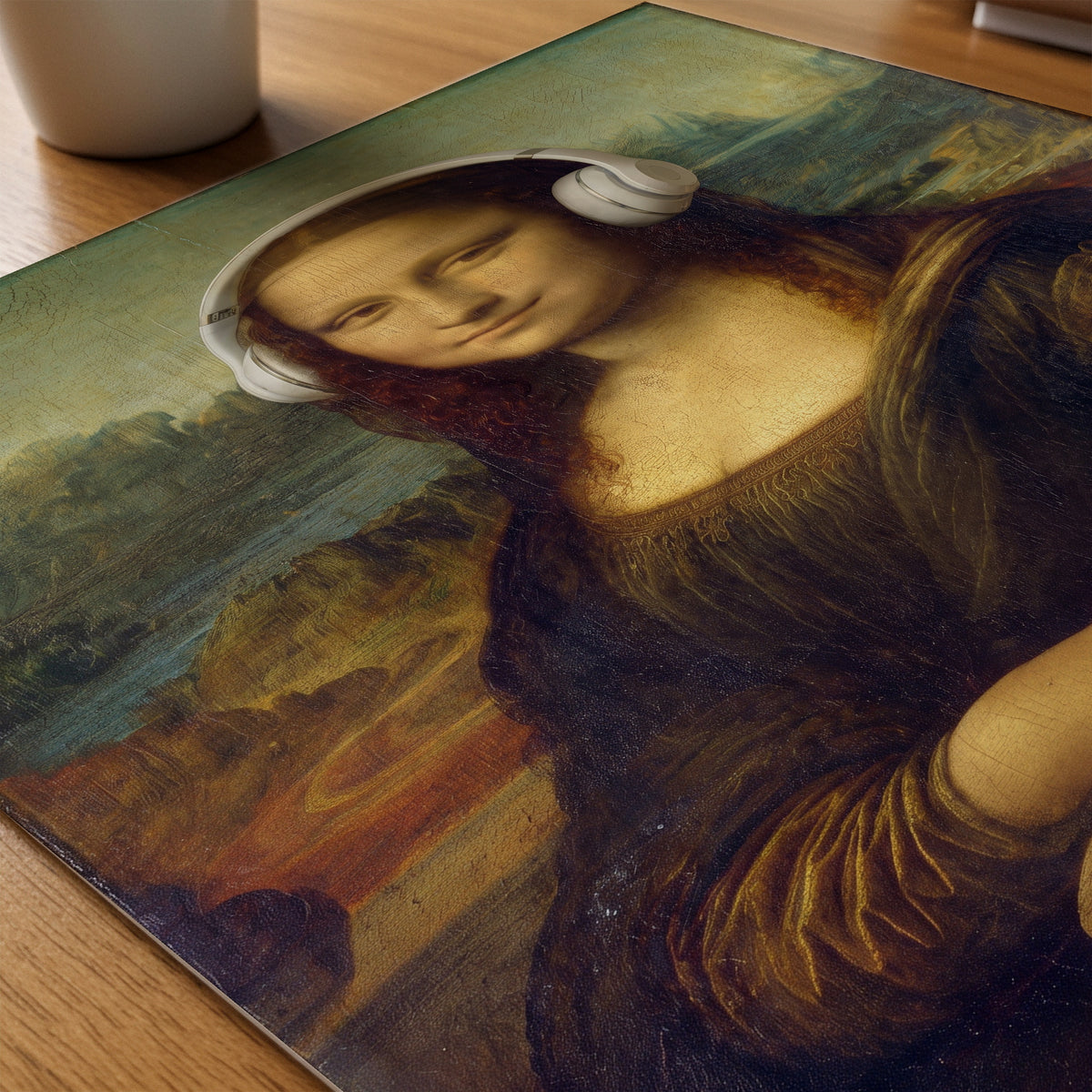 Mona Lisa Headphones Poster – närbild på papper