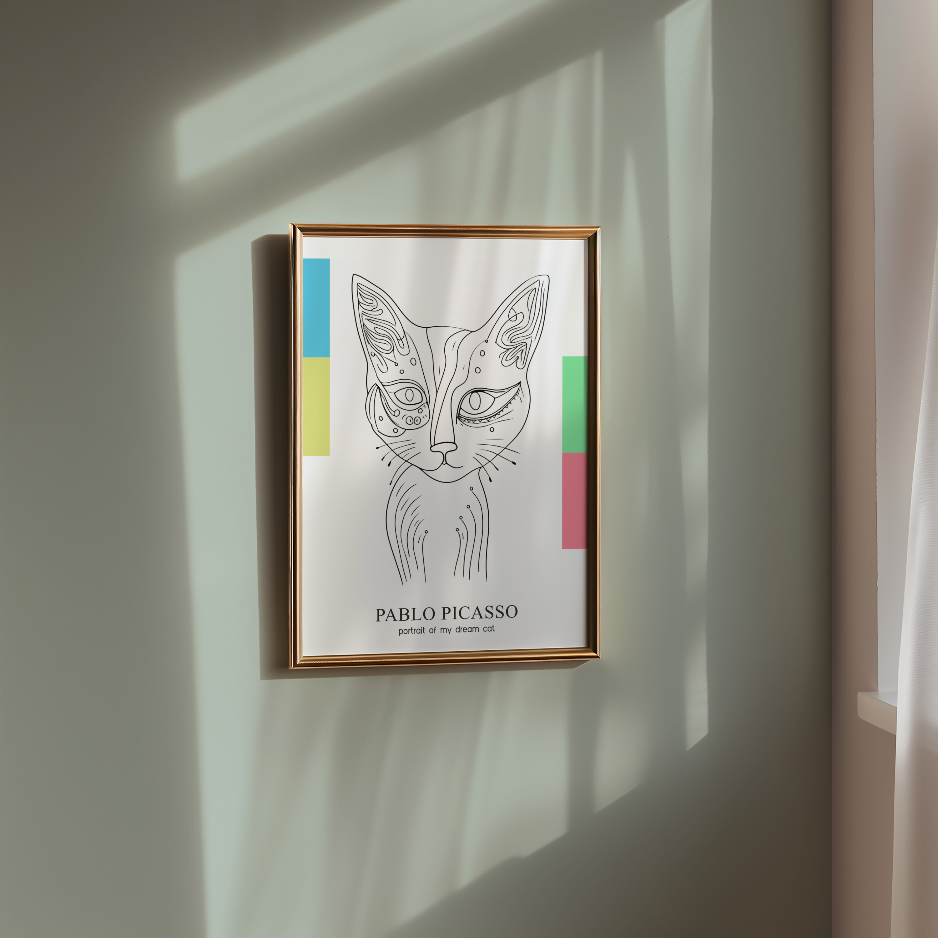 Mockup av Picasso Abstract Cat affisch på vägg – köp enkelt hos Bozetto i hög kvalitet