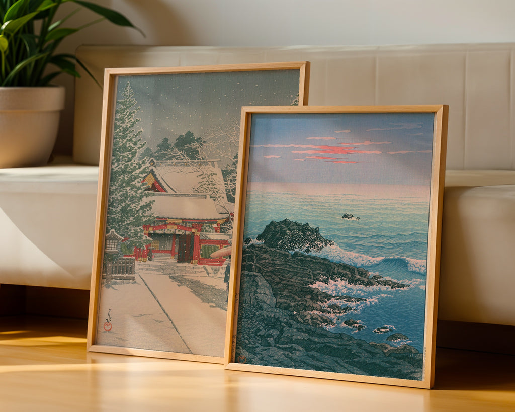 Hasui Kawase Morning at Cape Inubo 1931 Poster – två posters i rum 1
