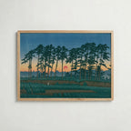 Hasui Kawase Setting Sun at Ichinokura Ikegami 1928 Poster – ekram