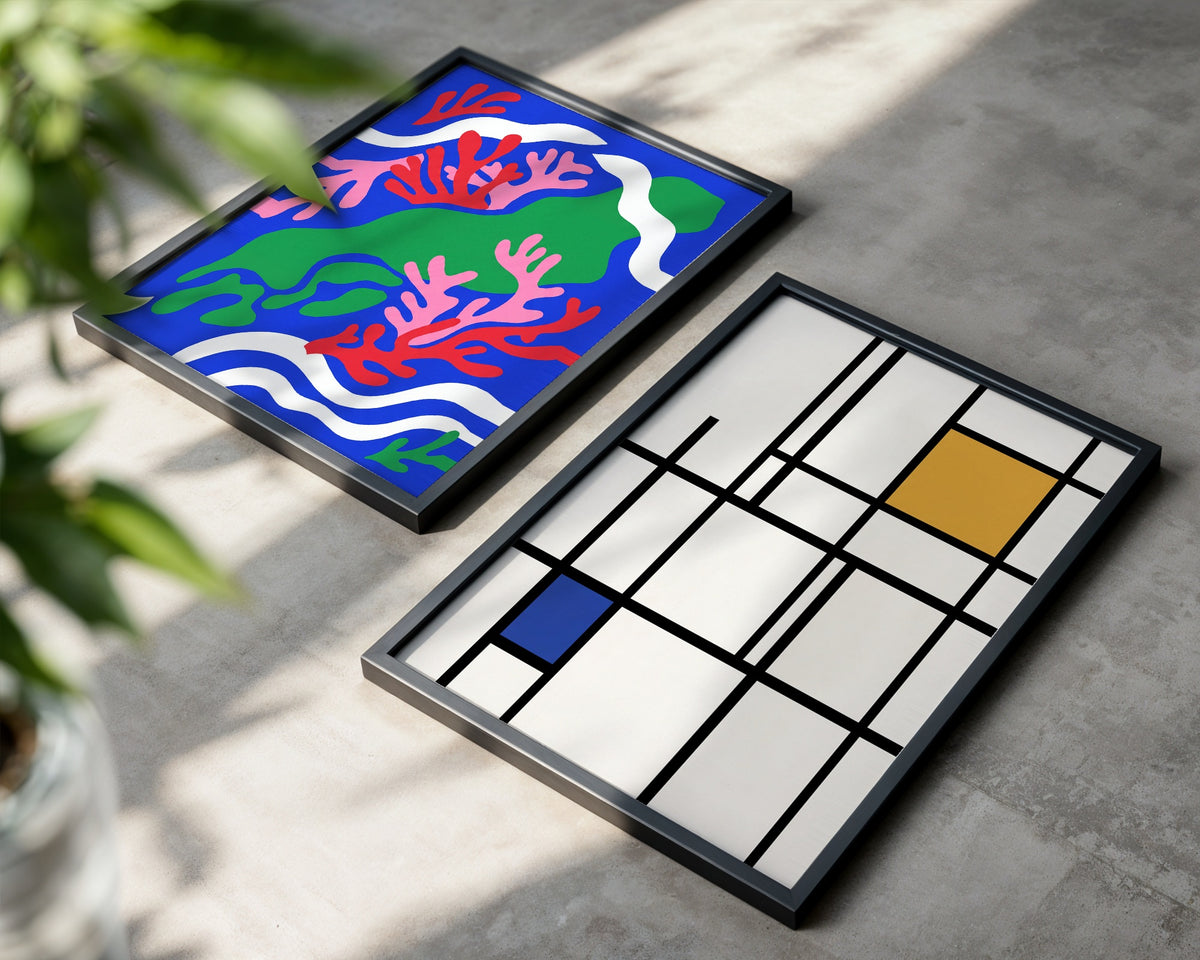 Piet Mondrian Quiet Composition Poster – två posters i rum 1