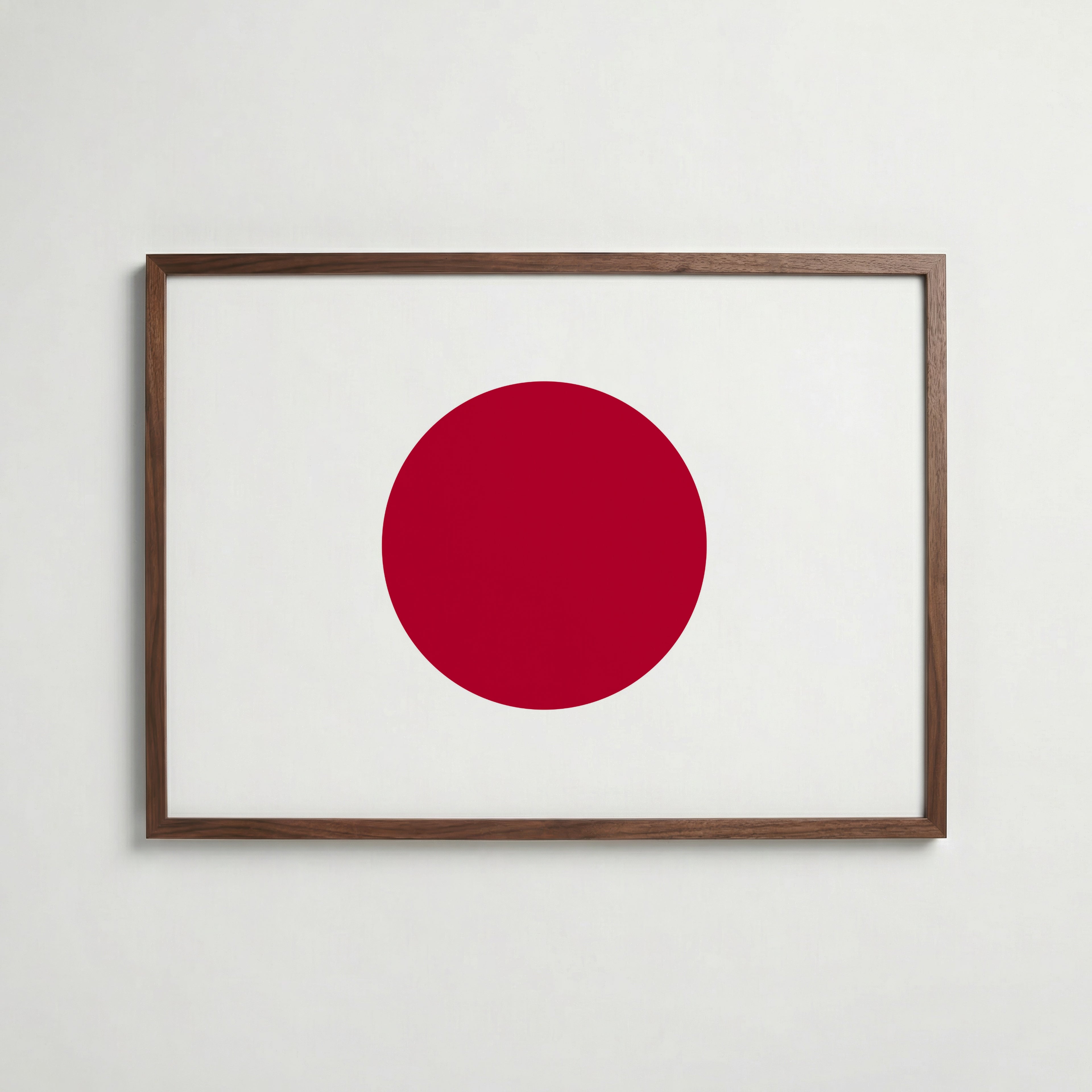 Japan National Flag Poster i valnötsram – varm konstaffisch för hemmet från Bozetto