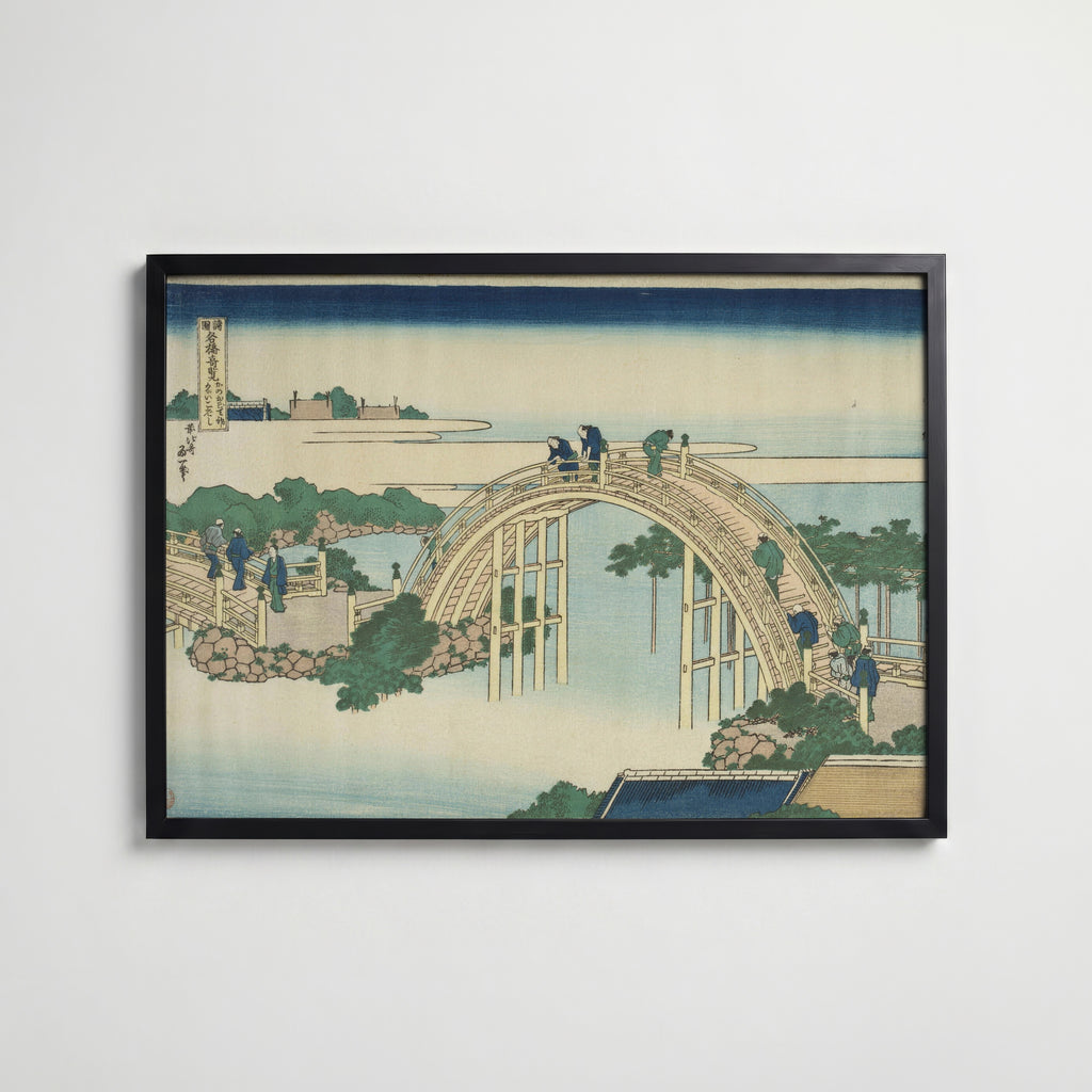 Katsushika Hokusai Drum Bridge at Kameido Tenjin Shrine 1834 Poster – svart ram