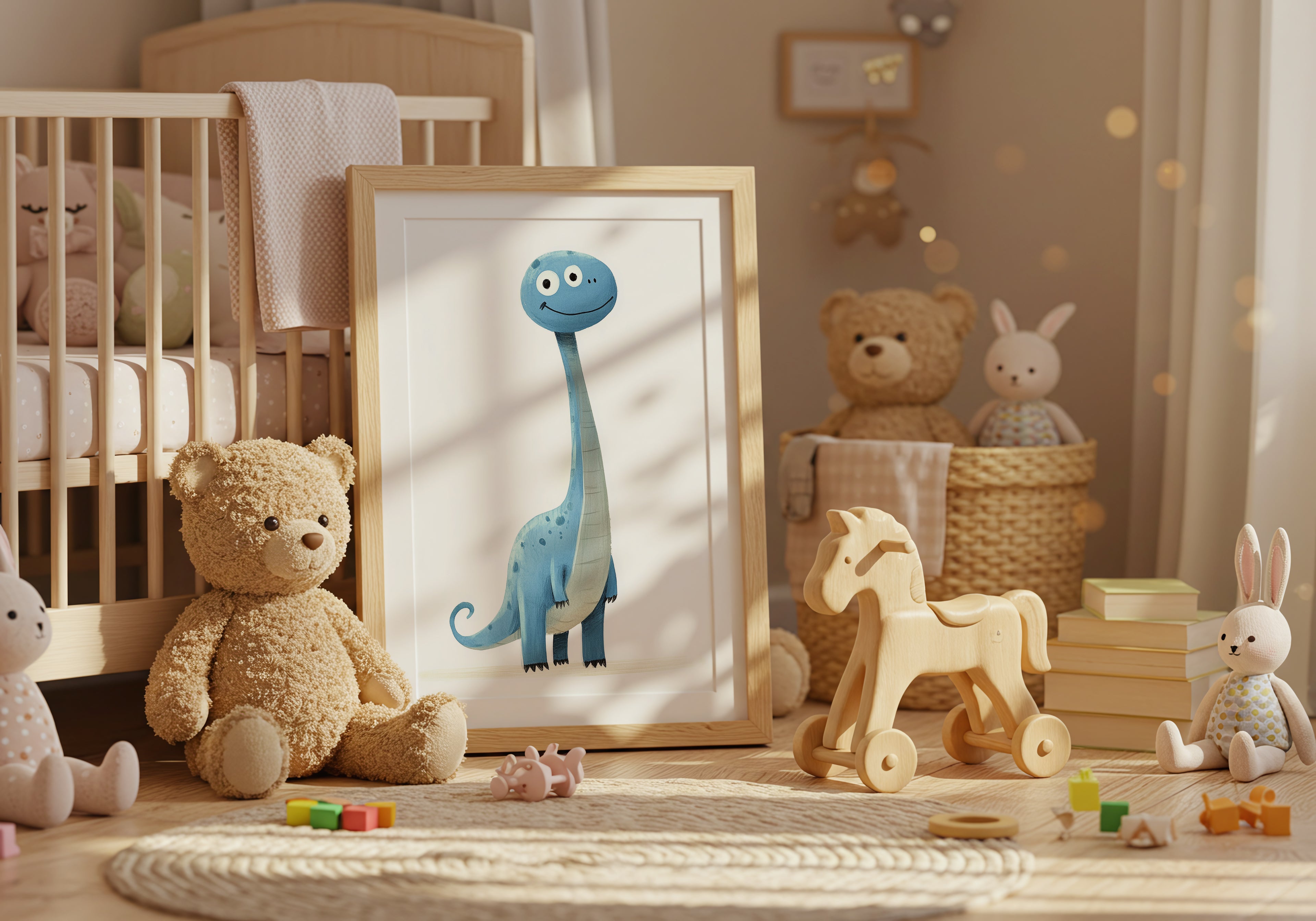 Blue Dino – affisch med snyggt motiv, köp enkelt hos Bozetto i flera storlekar i hög tryckkvalitet