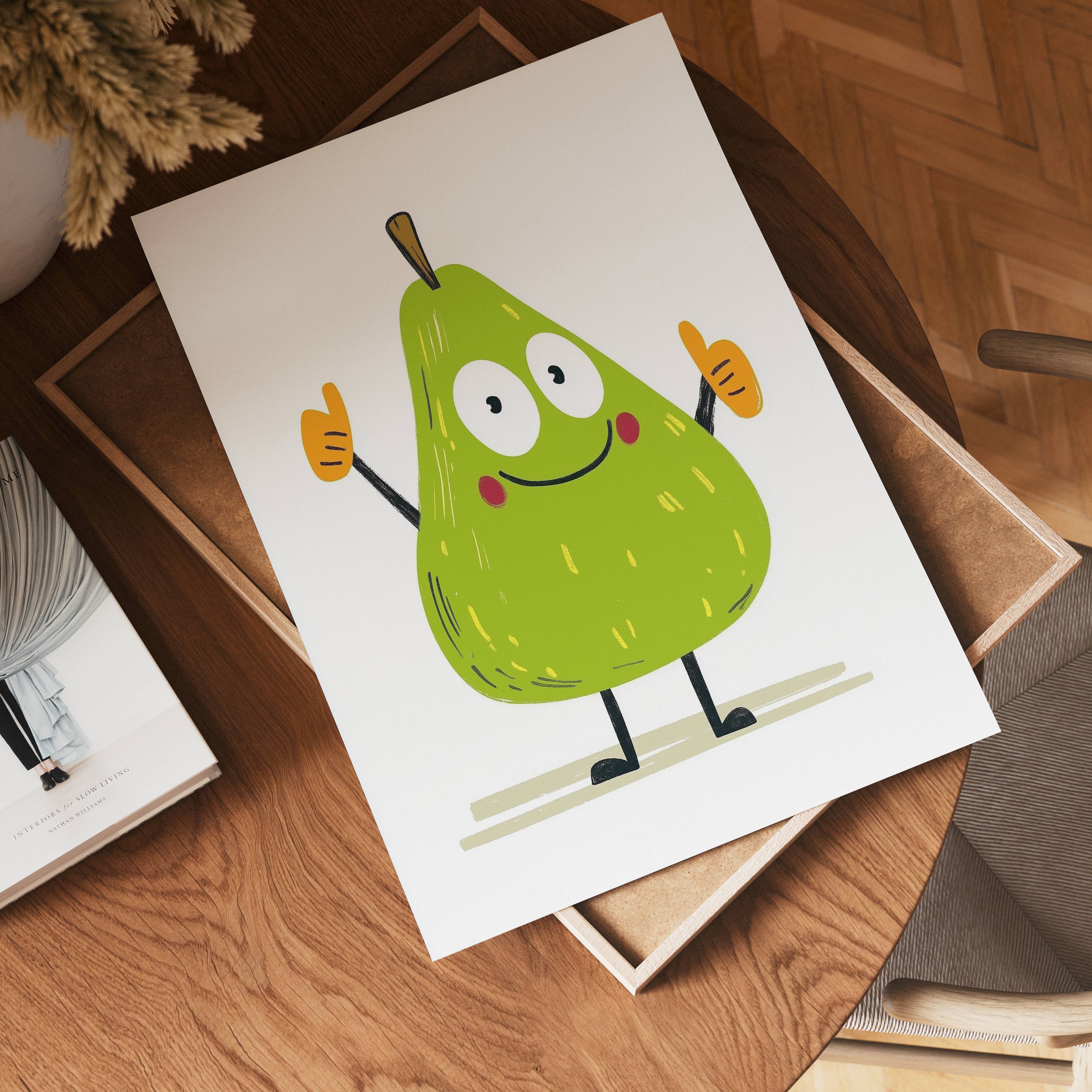 Happy Pear konsttryck på vit bakgrund – elegant Bozetto affisch för hemmet i hög tryckkvalitet