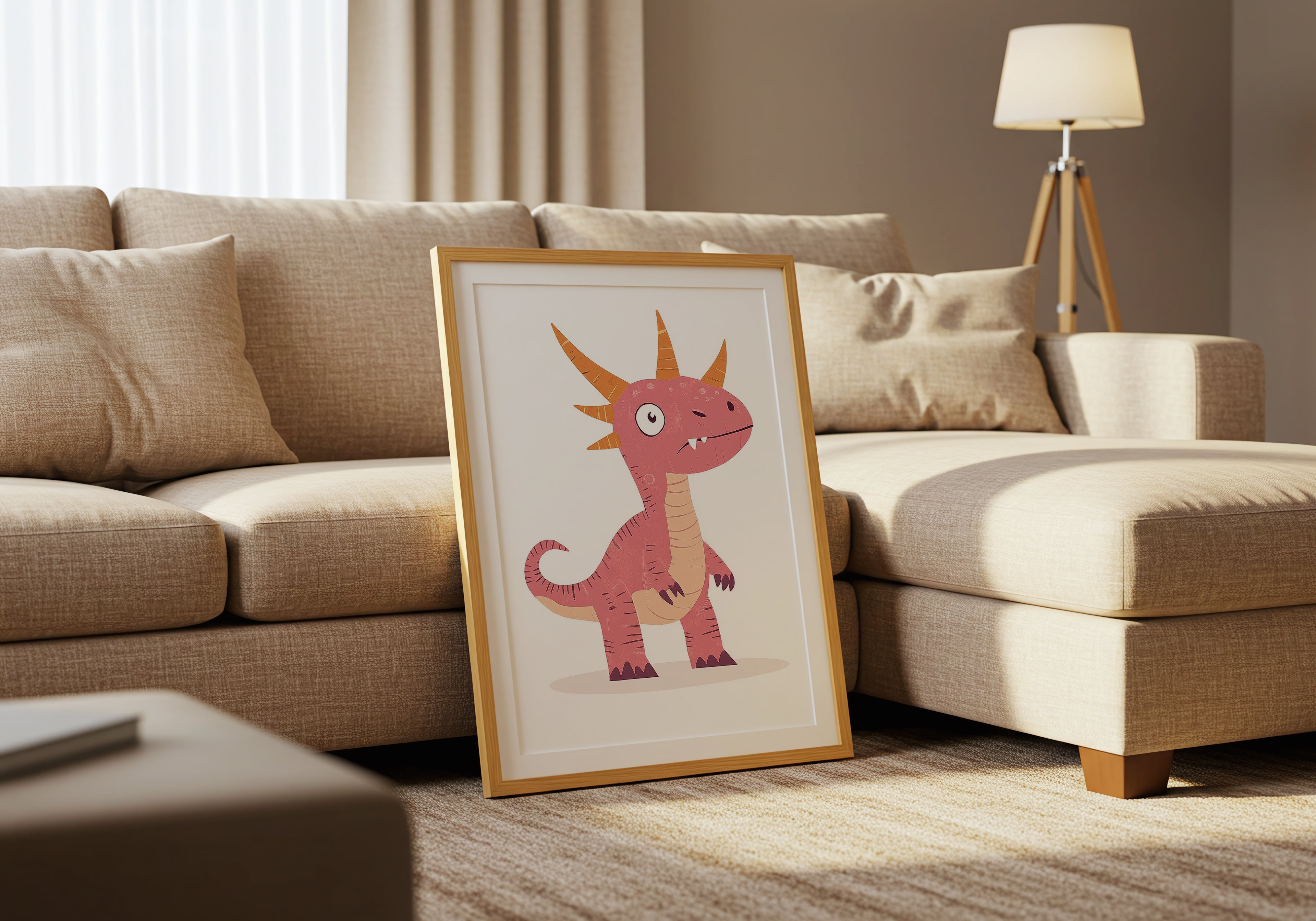 Pink Dino poster visad rakt fram – Bozetto affisch i hög tryckkvalitet i hög tryckkvalitet
