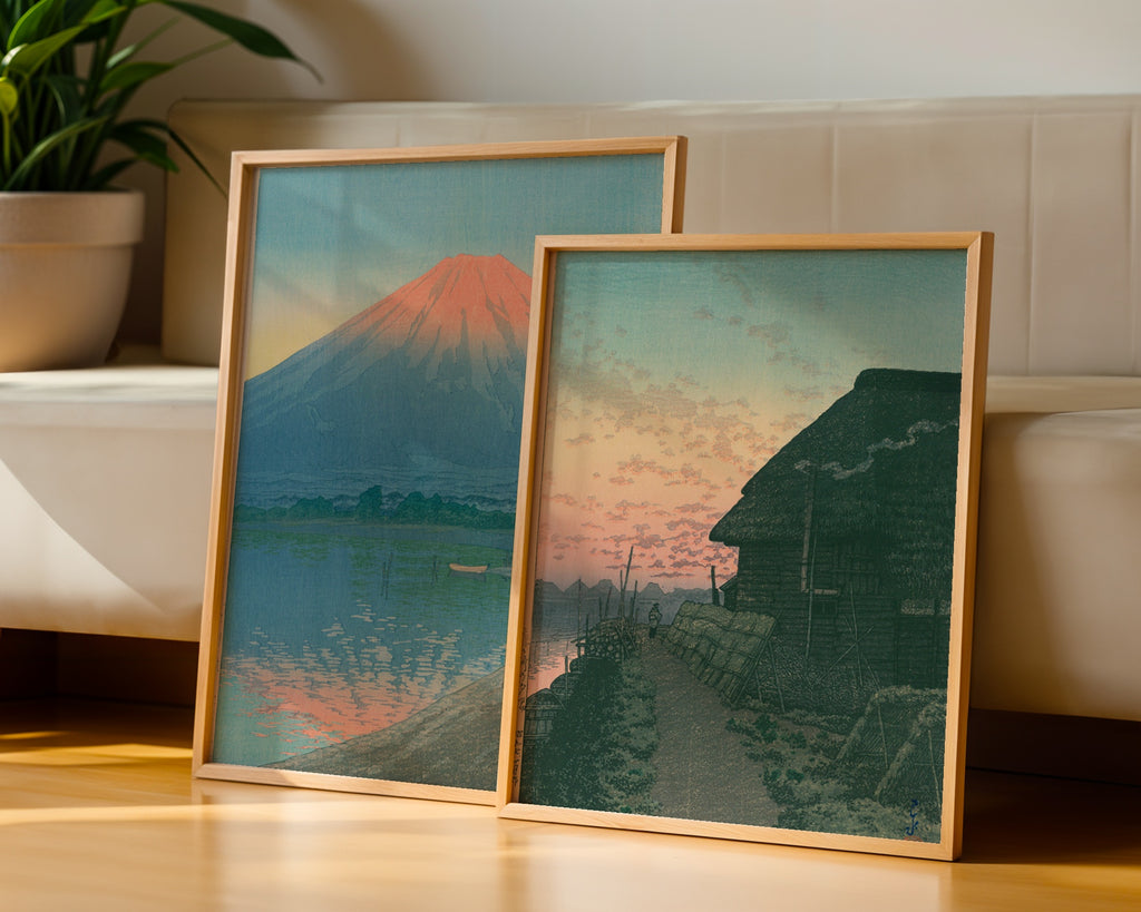 Hasui Kawase Sunset at Morigasaki 1932 Poster – två posters i rum 3