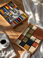 Piet Mondrian Composition in Terracotta Poster – två posters i rum 3