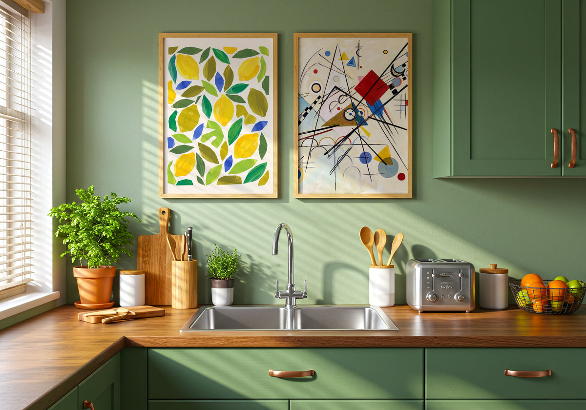 Wassily Kandinsky Lines on White Poster – två posters i rum 3