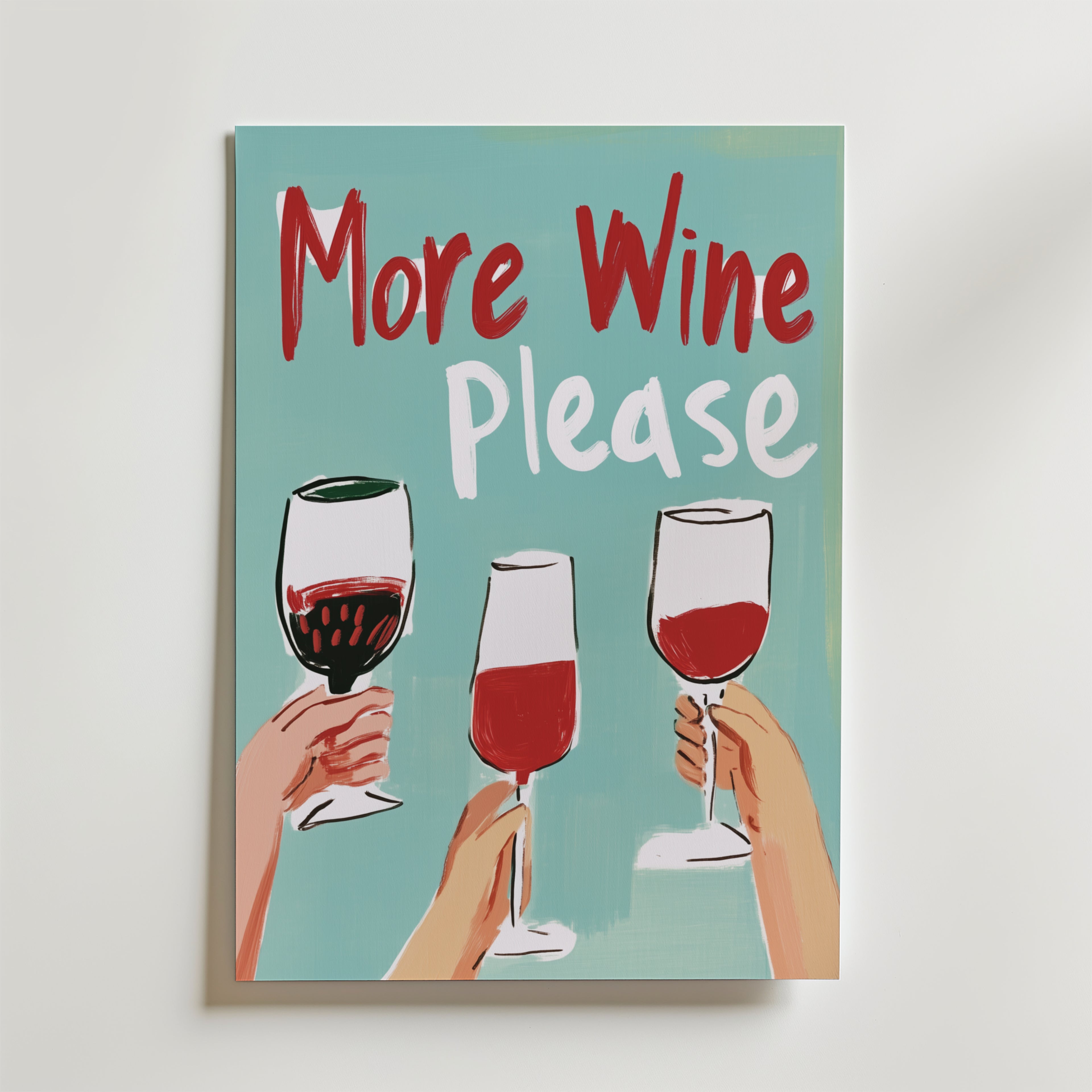 More Wine Please – stilfullt konsttryck från Bozetto, tryckt på matt finpapper i hög tryckkvalitet