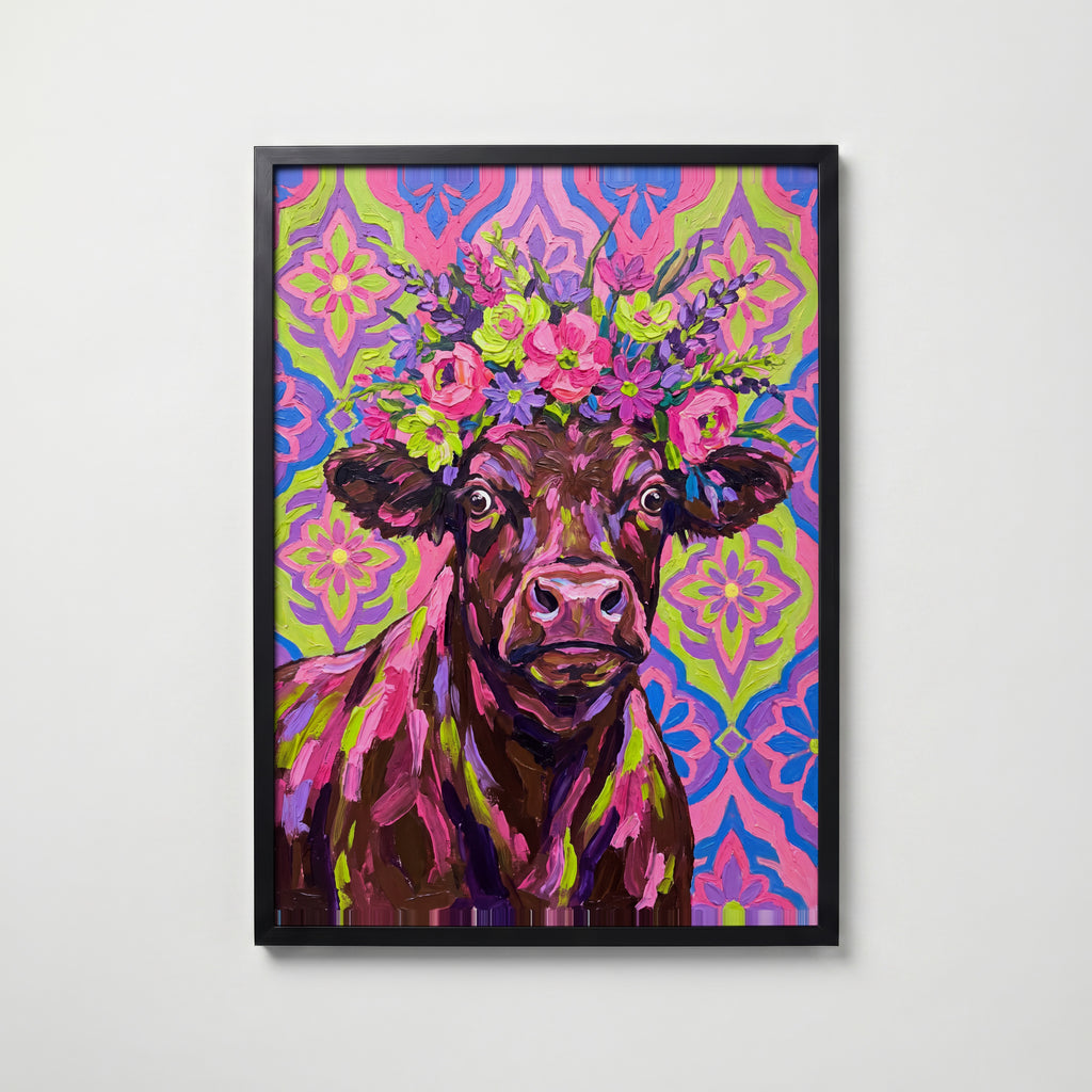 Flower Bull Poster – svart ram