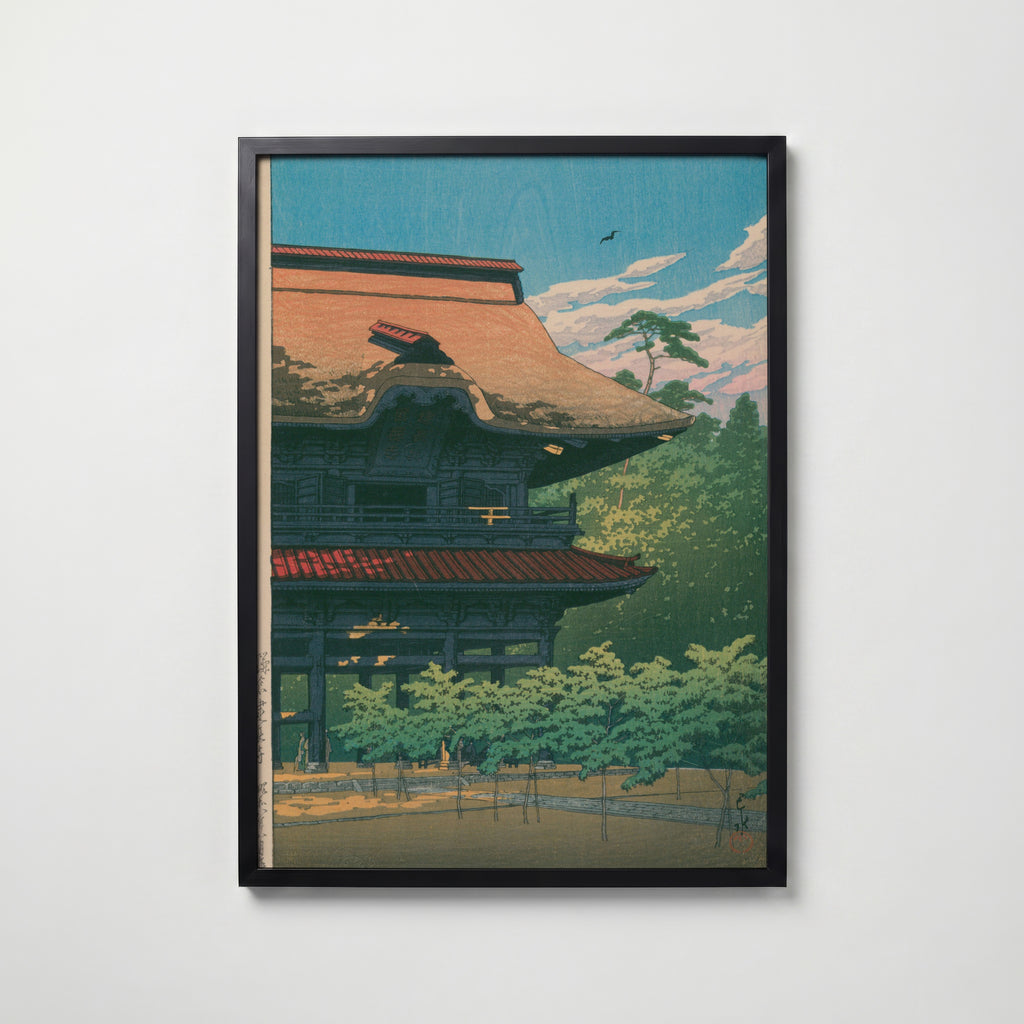 Hasui Kawase Kencho Temple Kamakura 1933 Poster – svart ram