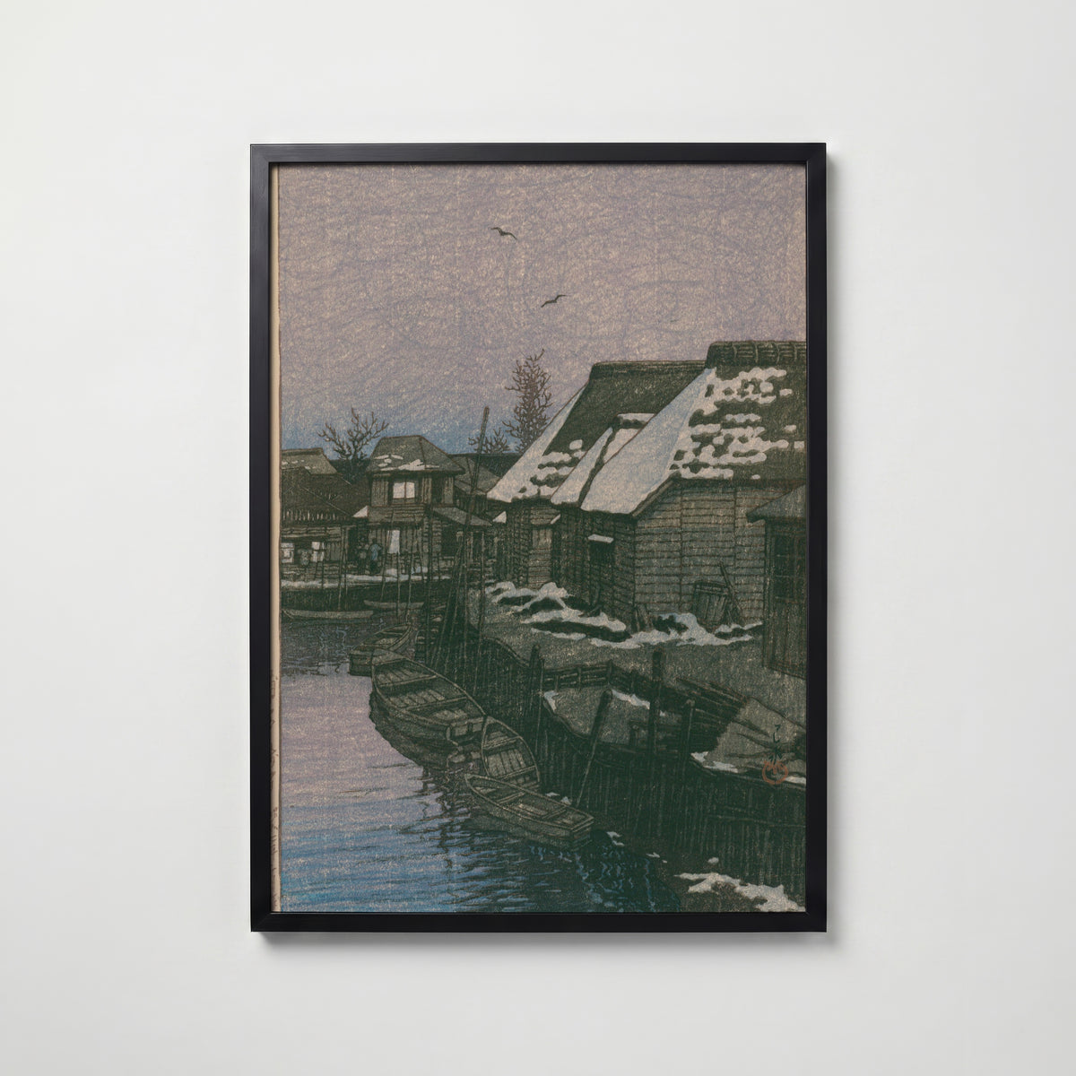 Hasui Kawase Lingering Snow at Urayasu 1932 Poster – svart ram