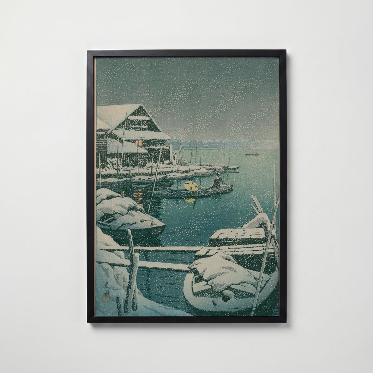 Hasui Kawase Snow at Mukojima 1931 Poster – svart ram