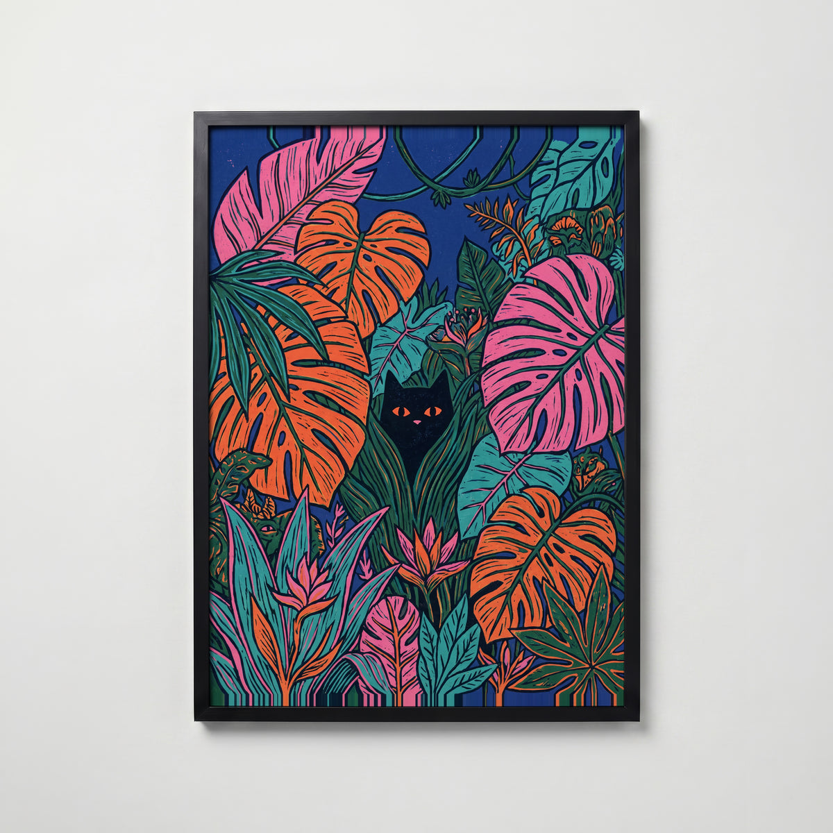 Hidden Cat Jungle Poster – svart ram