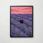 Hidden Cat Lavender Poster – svart ram