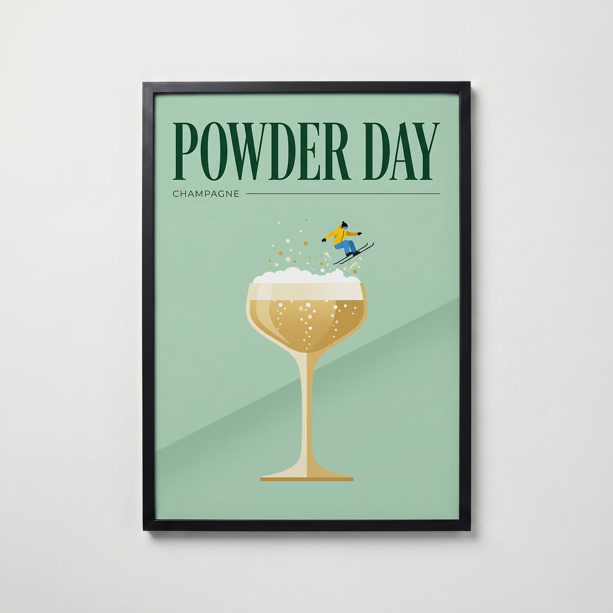 Powder Day Champagne Poster – svart ram