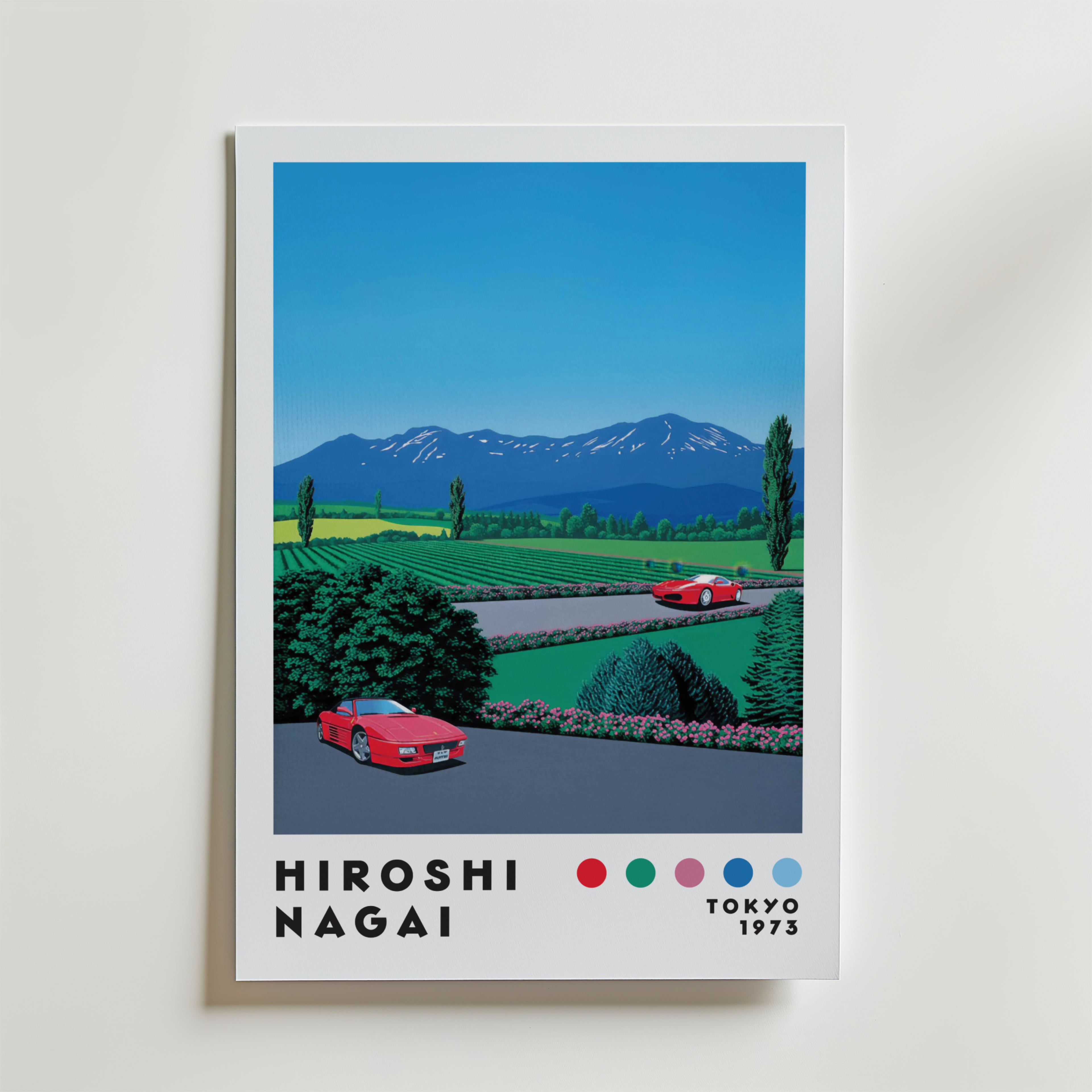 Mockup av Hiroshi Nagai Alpine Drive affisch på vägg – köp enkelt hos Bozetto i hög kvalitet