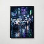 Neon Night Market Poster – svart ram