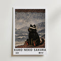 Kuro Neko Rain Cat – stilfullt konsttryck från Bozetto, tryckt på matt finpapper