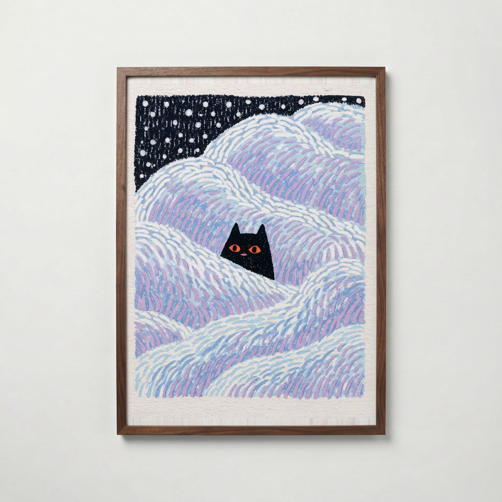 Hidden Cat Snowdrift Poster – valnötsram