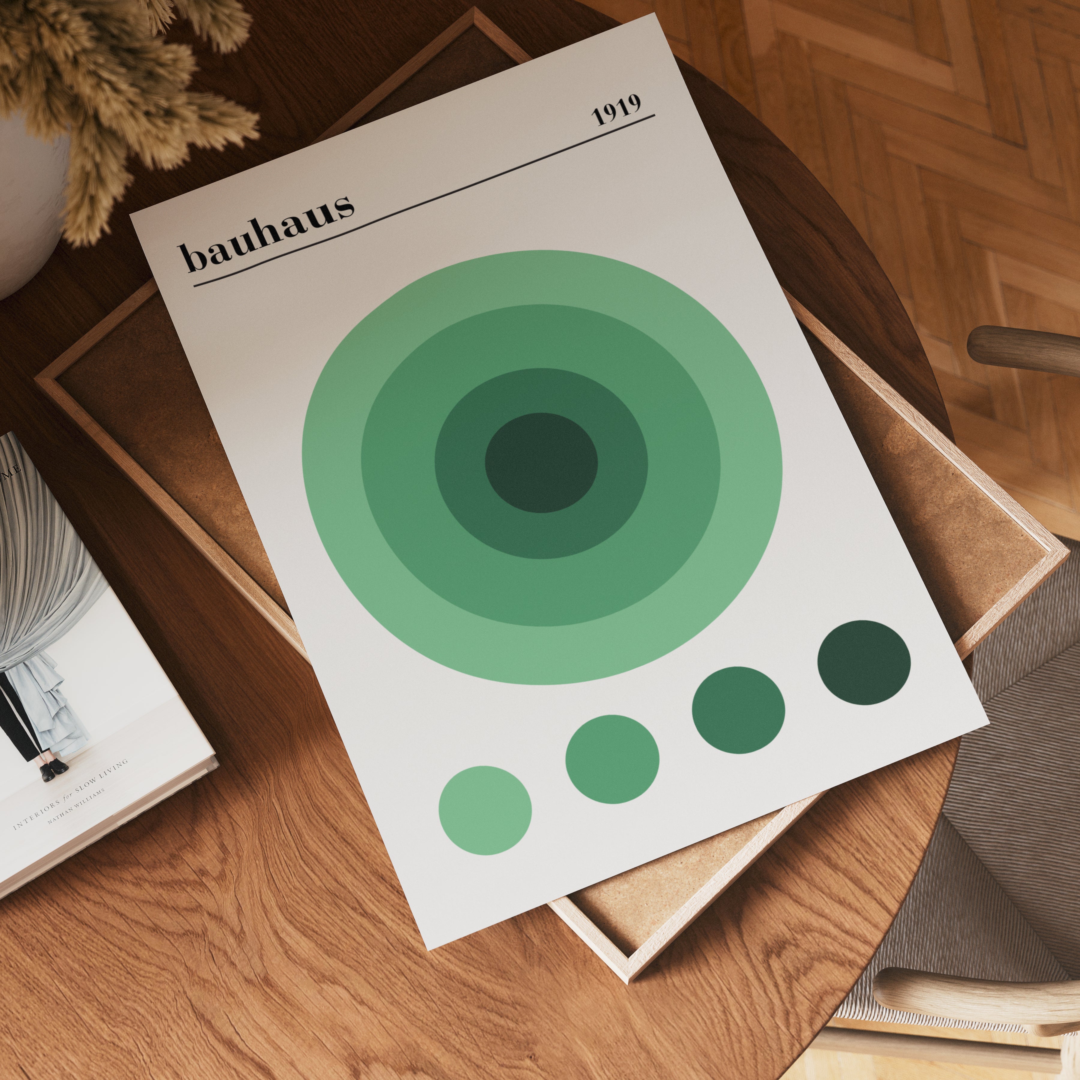 Bauhaus Green Circles poster visad rakt fram – Bozetto affisch i hög tryckkvalitet