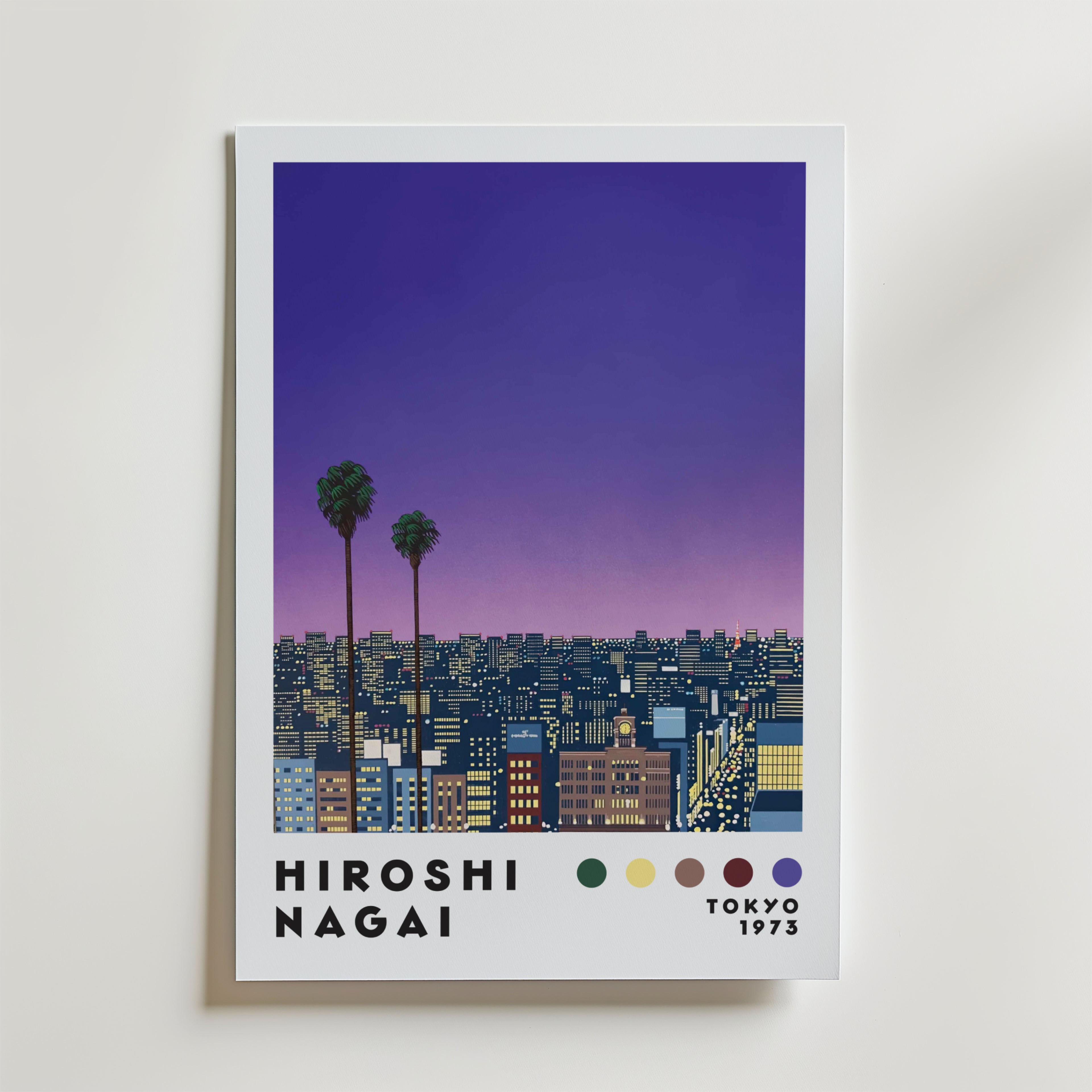 Mockup av Hiroshi Nagai Tokyo Skyline affisch på vägg – köp enkelt hos Bozetto i hög kvalitet