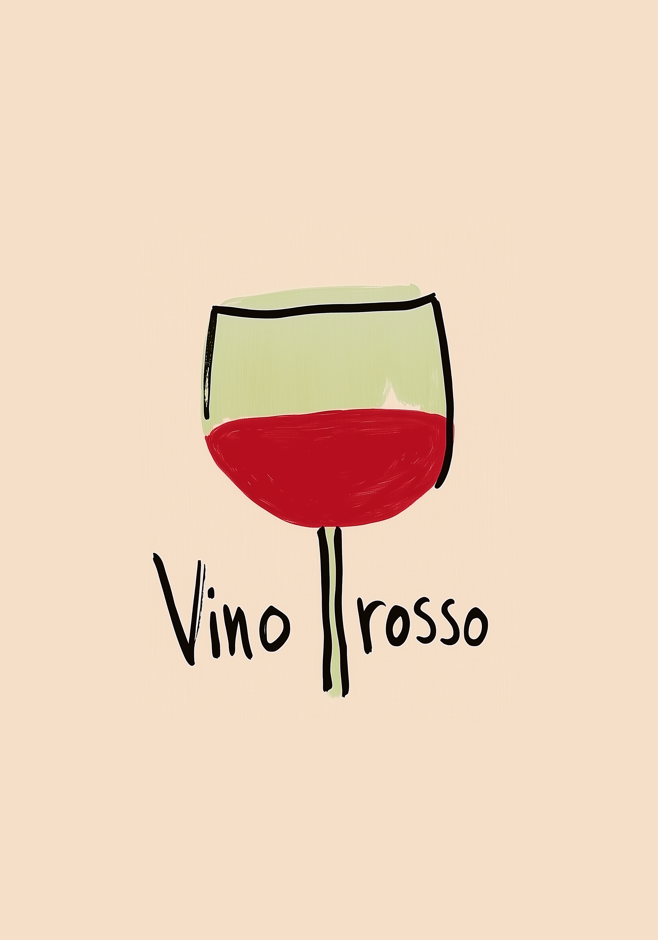 Vino Rosso konsttryck på vit bakgrund – elegant Bozetto affisch för hemmet i hög tryckkvalitet