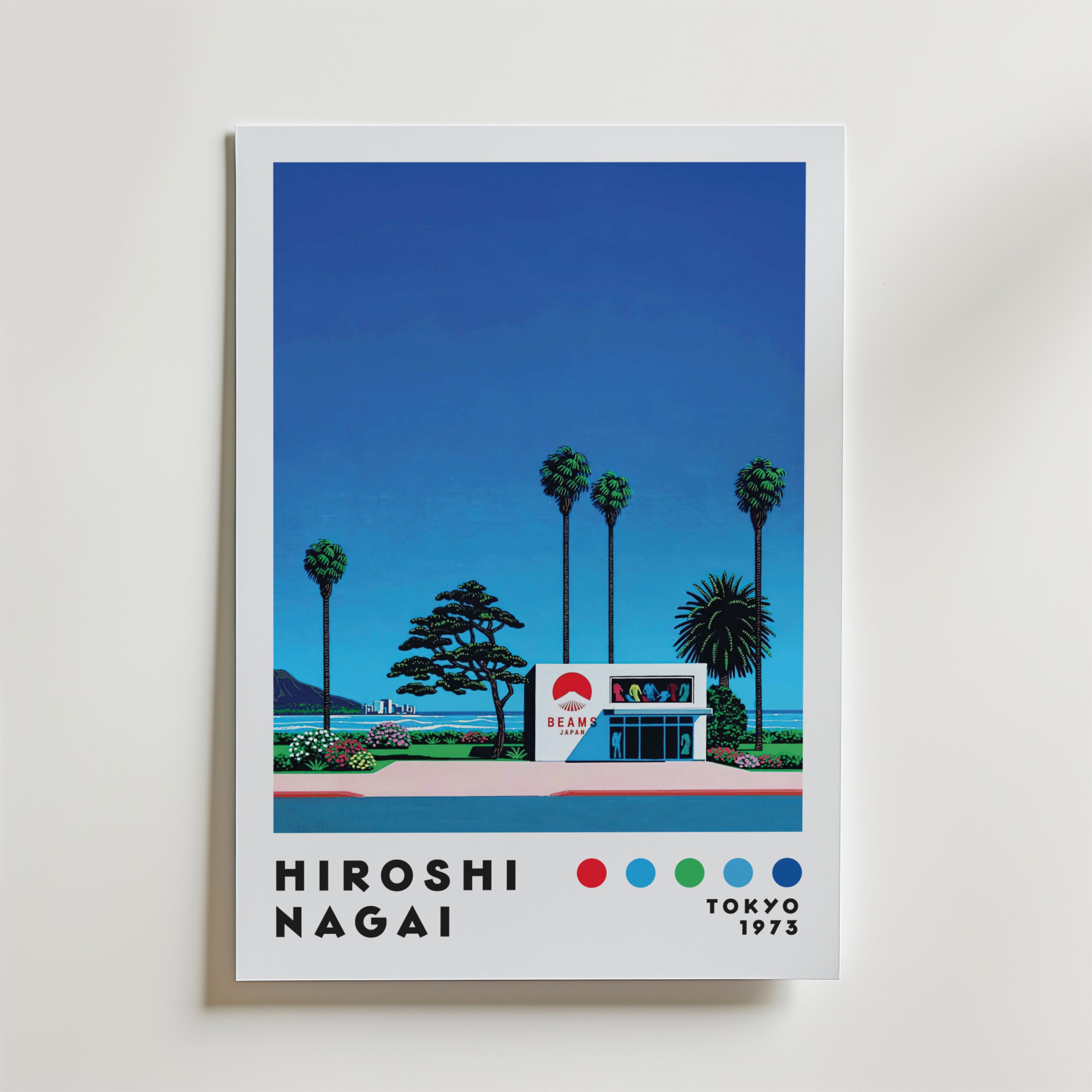 Mockup av Hiroshi Nagai Beams Store affisch på vägg – köp enkelt hos Bozetto i hög kvalitet