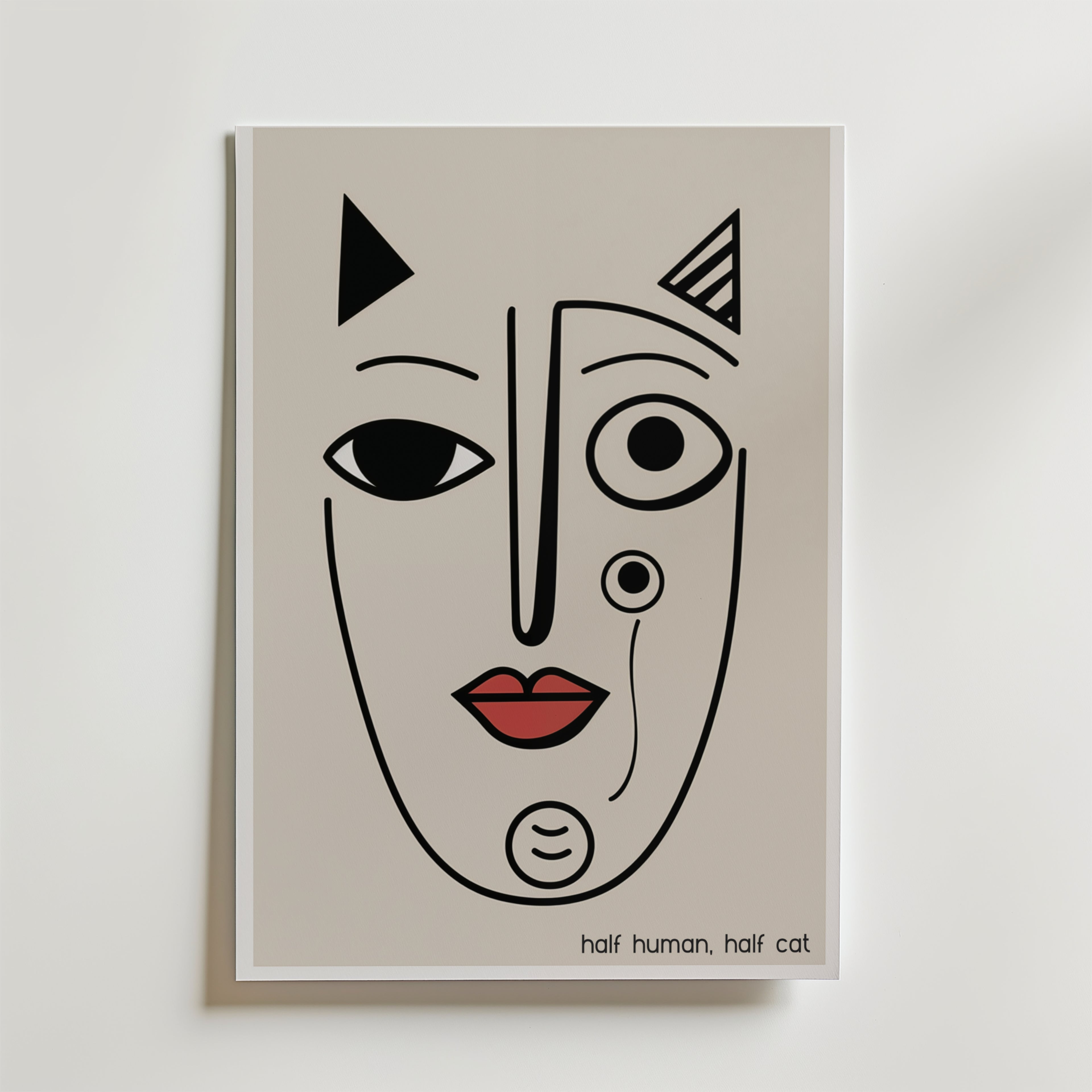 Half Human Half Cat poster – abstrakt konst och stilren konsttryck för hemmet hos Bozetto