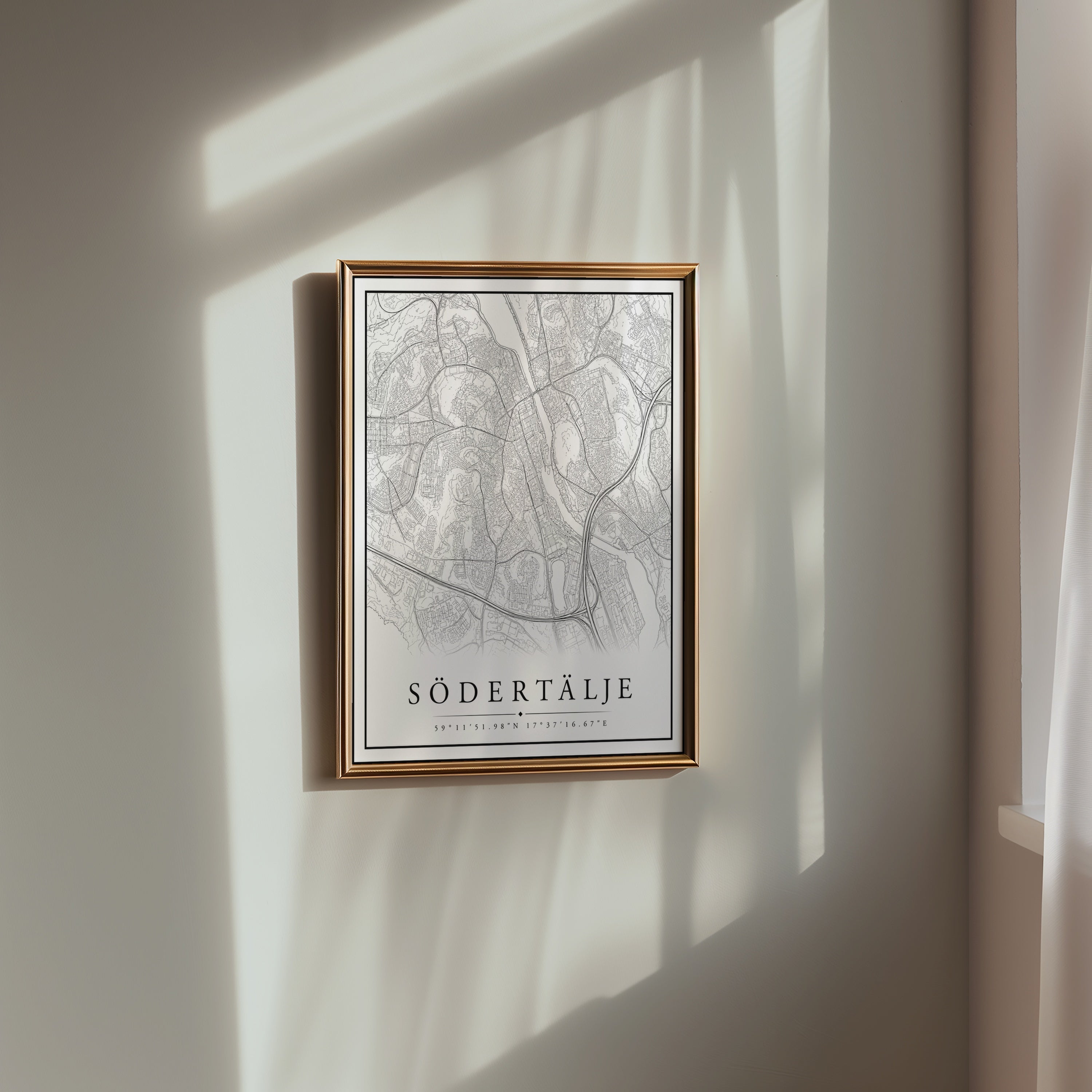 Södertälje Karta poster i stilrent hem med modern inredning – köp enkelt hos Bozetto