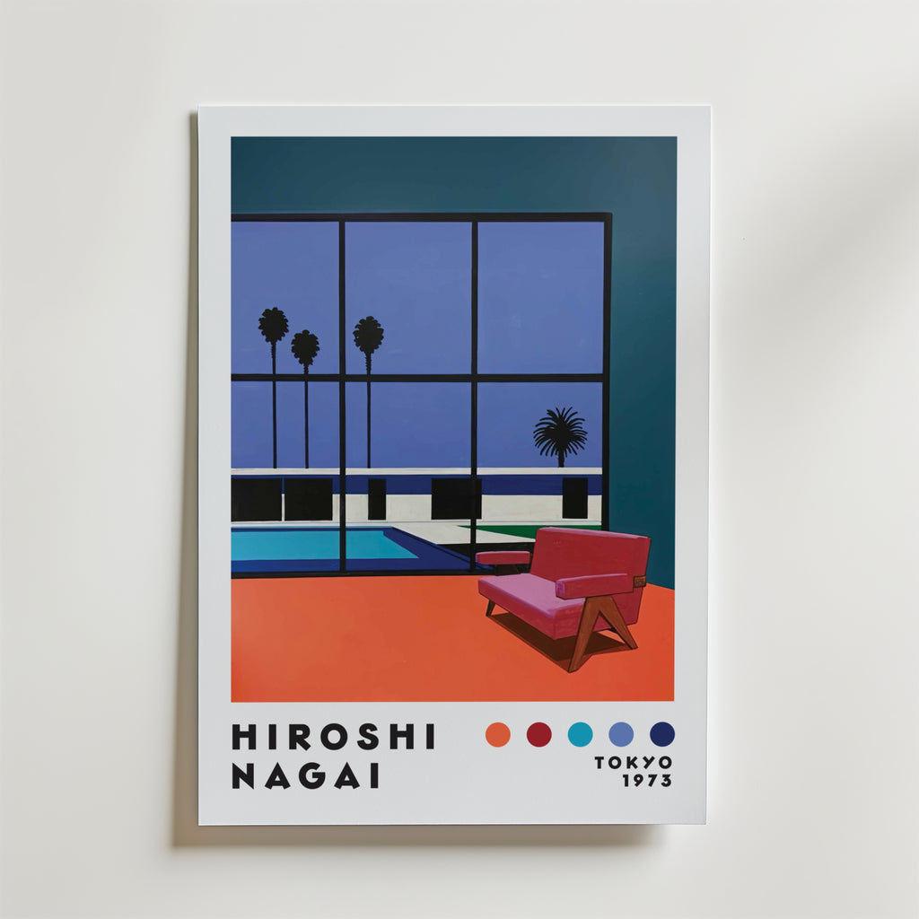 Mockup av Hiroshi Nagai Palm View affisch på vägg – köp enkelt hos Bozetto i hög kvalitet