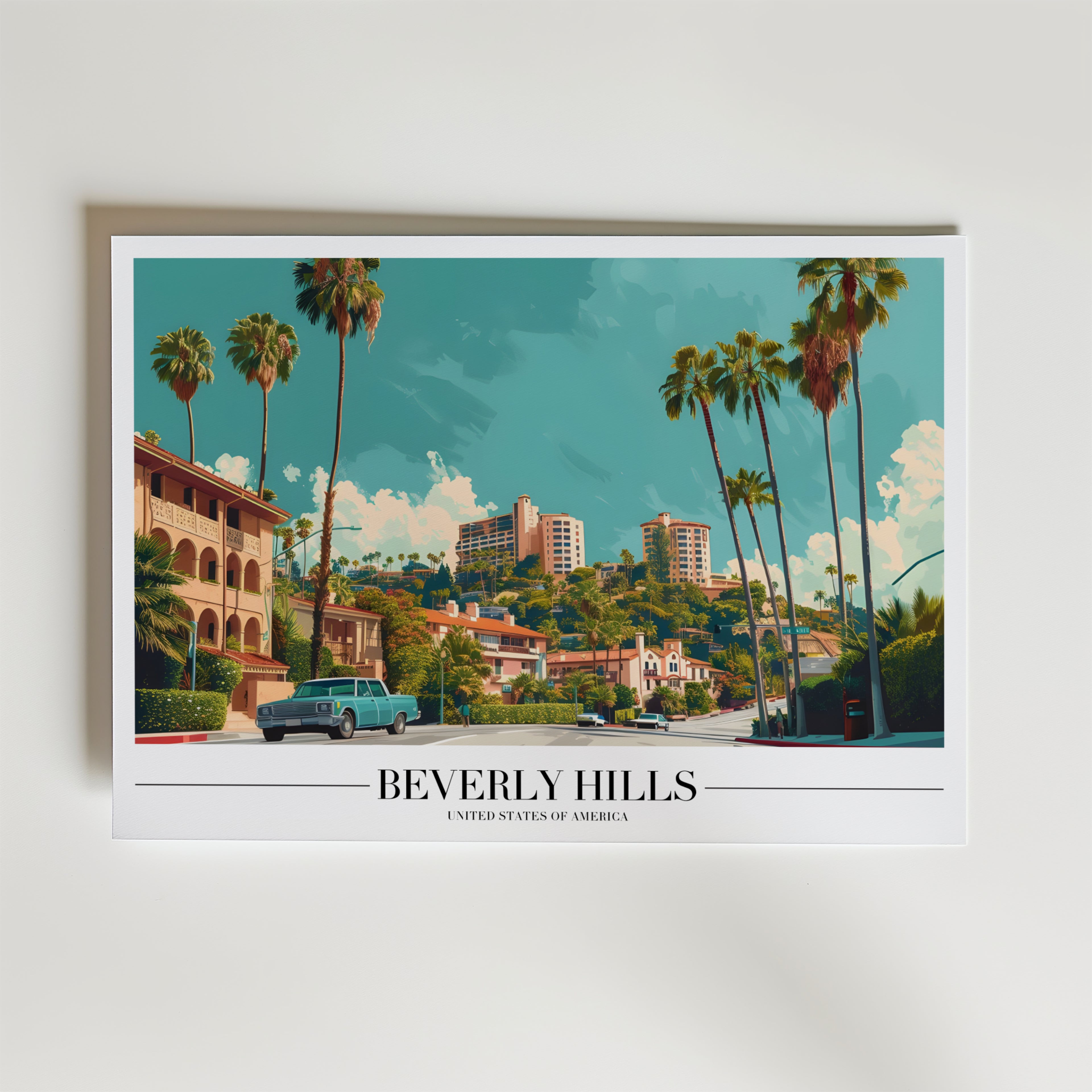 Beverly Hills – stilfullt konsttryck från Bozetto, tryckt på matt finpapper i hög tryckkvalitet
