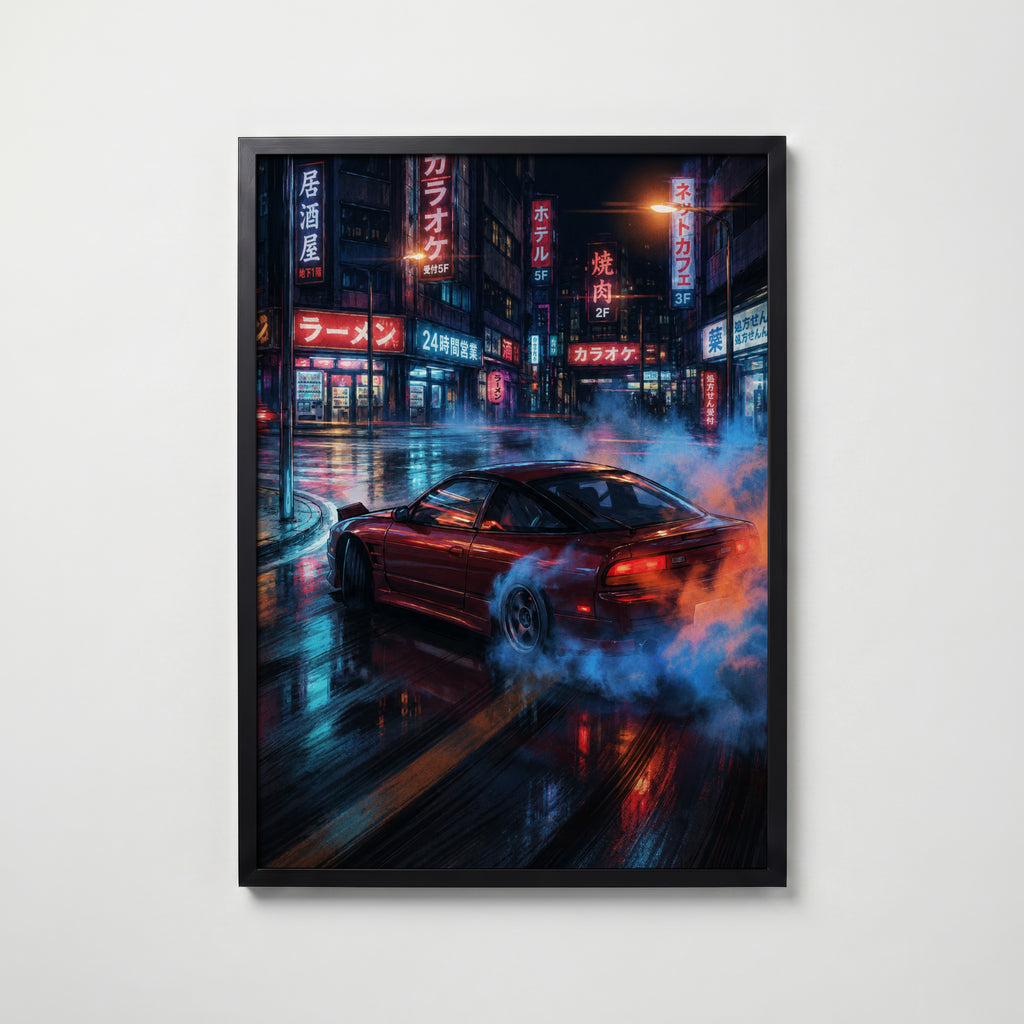 Neon Drift Poster – svart ram
