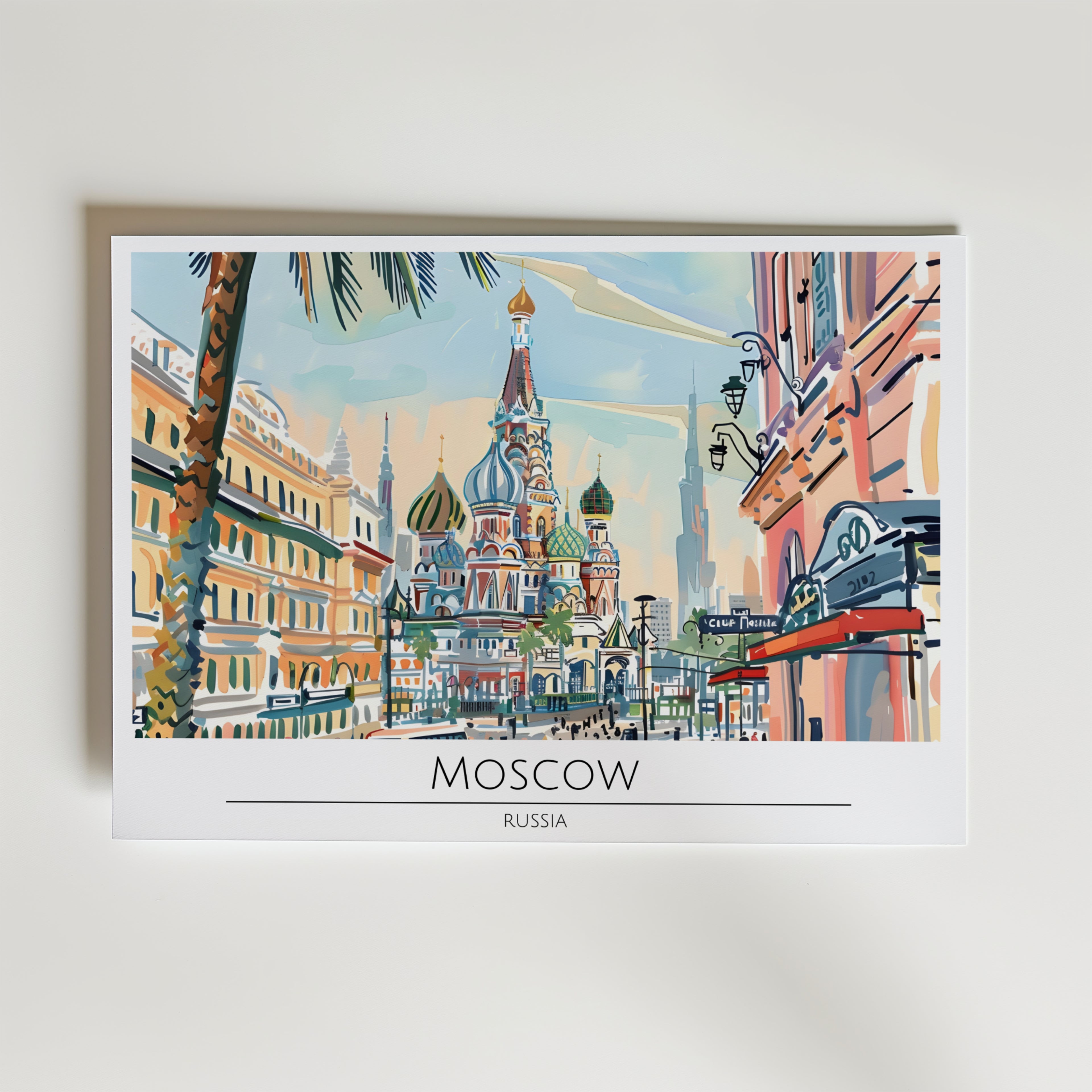 Moscow Cityscape – stilfullt konsttryck från Bozetto, tryckt på matt finpapper i hög tryckkvalitet