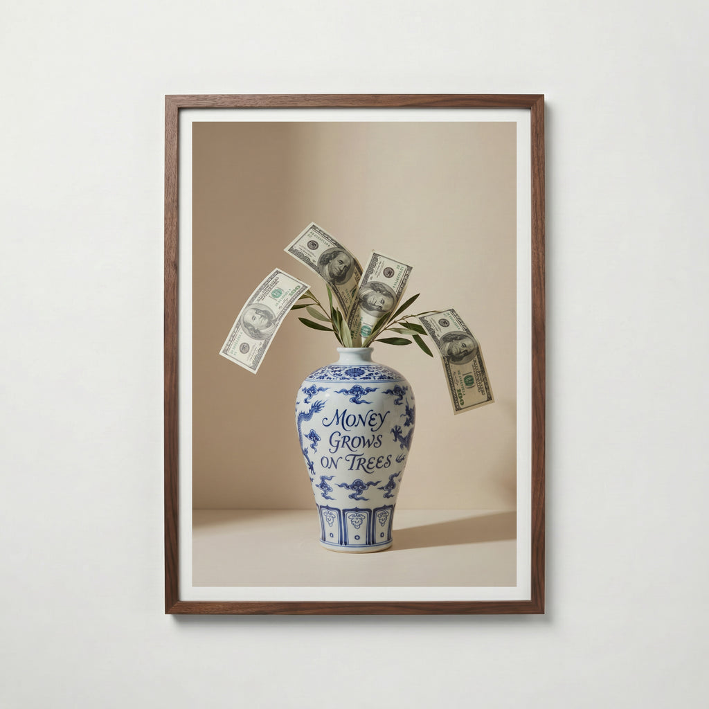 Money Grows Poster i valnötsram från Bozetto