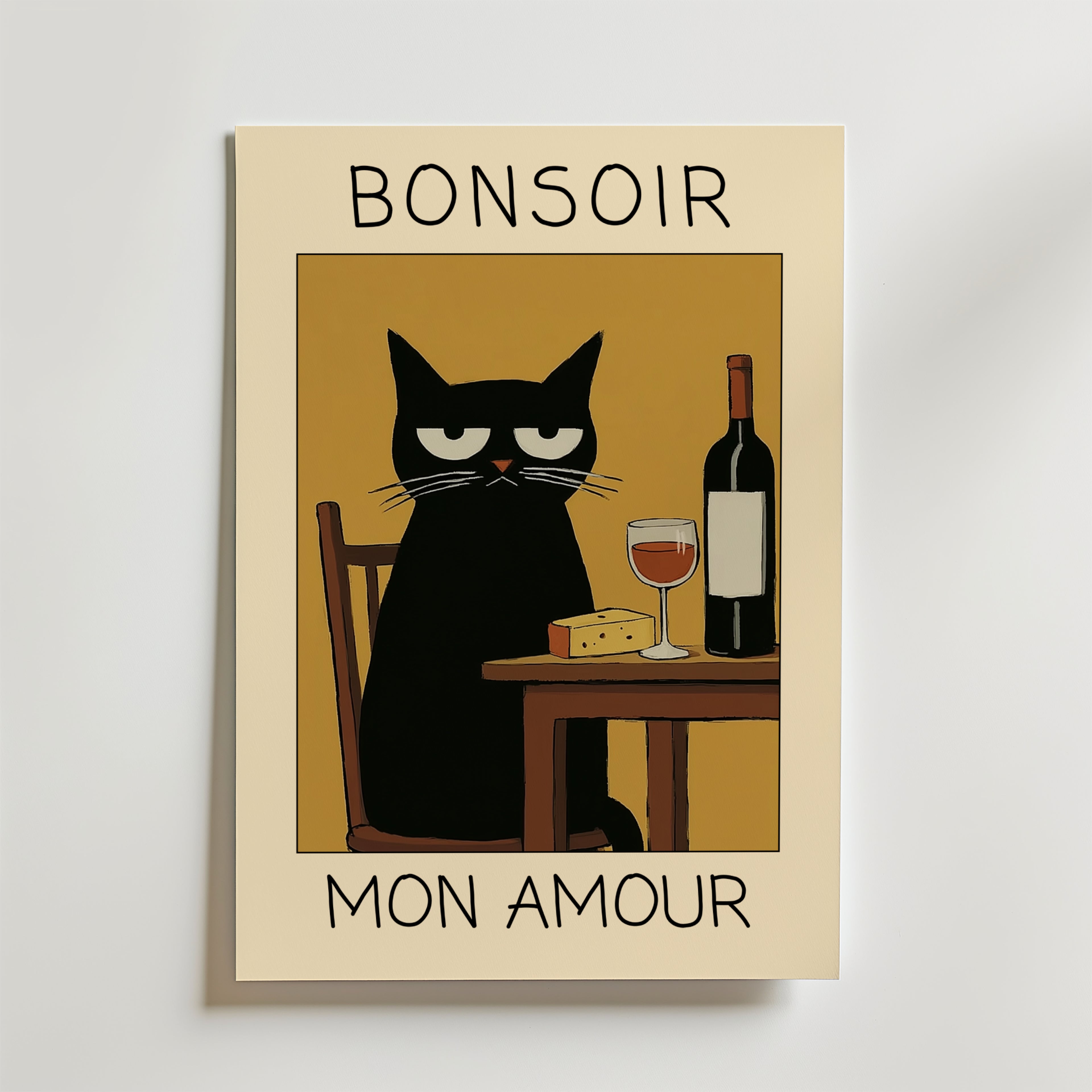 Midnight Wine Cat – stilfullt konsttryck från Bozetto, tryckt på matt finpapper i hög tryckkvalitet