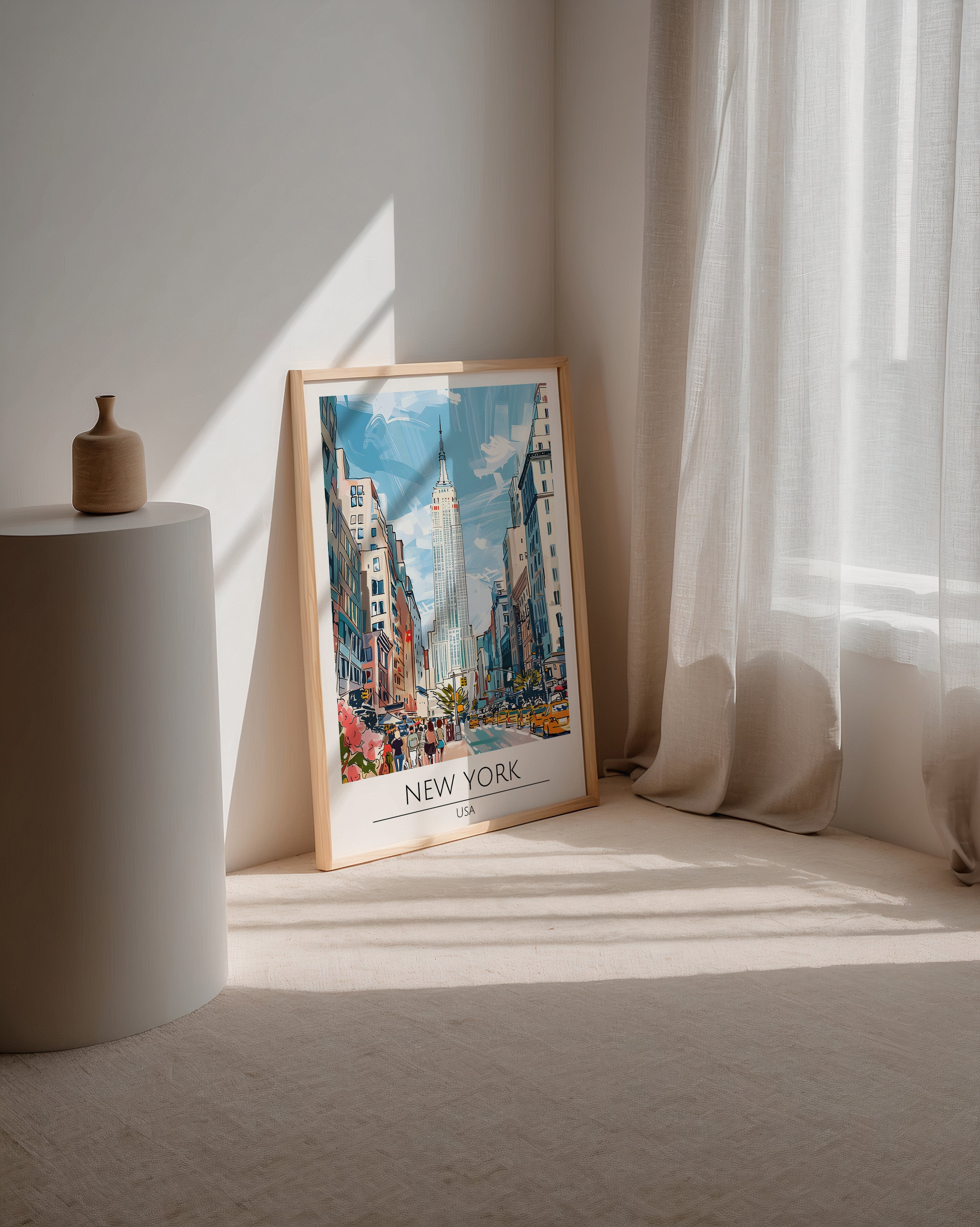 Väggmockup av Empire State View affisch på ljus vägg – Bozetto konsttryck – nr 3