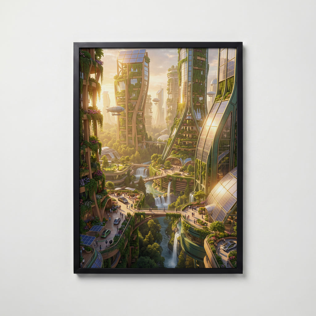 Solarpunk City Poster – svart ram