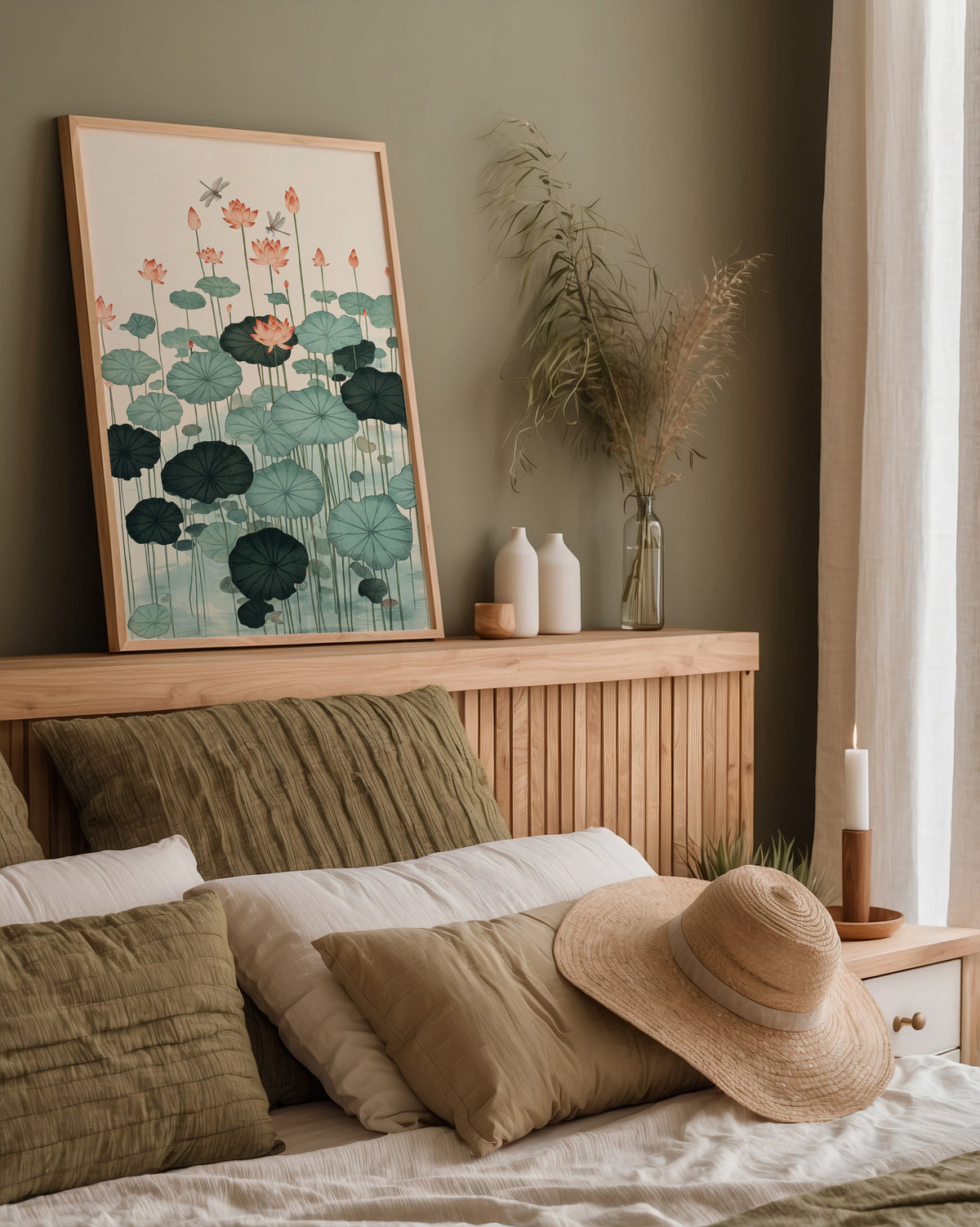 Lotus Pond Poster, lotusdamm i akvarell i stilren inredning, fri frakt över 499 kr hos Bozetto